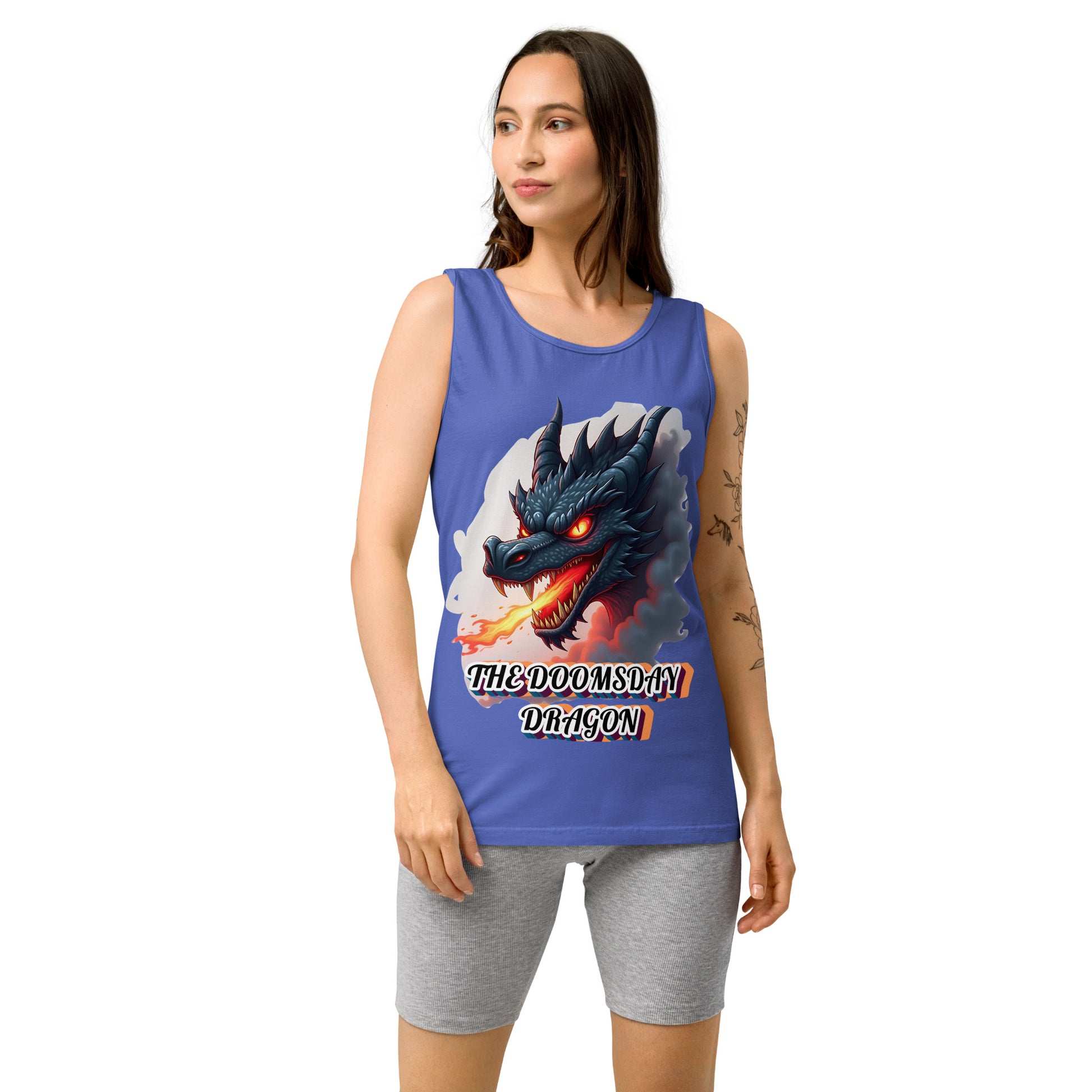 Unisex garment-dyed tank top -The Doomsday Dragon Unisex Garment-Dyed Tank Top – Mysterious Dark Fire Streetwear for Fearless Souls by printfluence.net