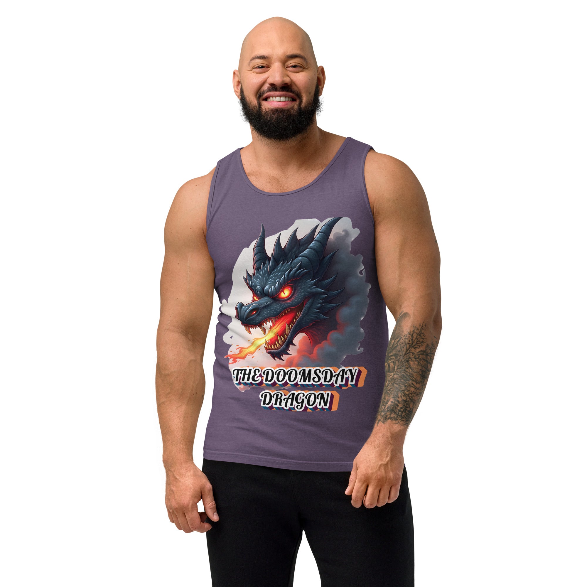 Unisex garment-dyed tank top -The Doomsday Dragon Unisex Garment-Dyed Tank Top – Mysterious Dark Fire Streetwear for Fearless Souls by printfluence.net