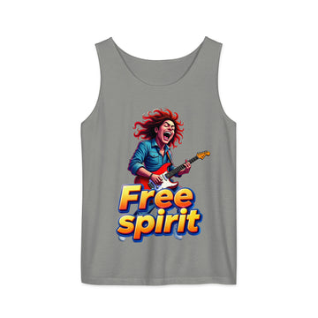 Unisex garment-dyed tank top - Free Spirit Guitarist Unisex Garment-Dyed Tank Top – Luxury Rock Vibes for Unique Souls by printfluence.net