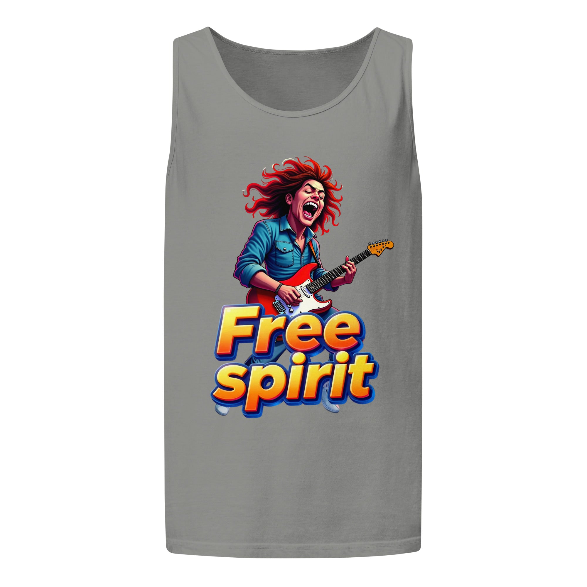 Unisex garment-dyed tank top - Free Spirit Guitarist Unisex Garment-Dyed Tank Top – Luxury Rock Vibes for Unique Souls by printfluence.net