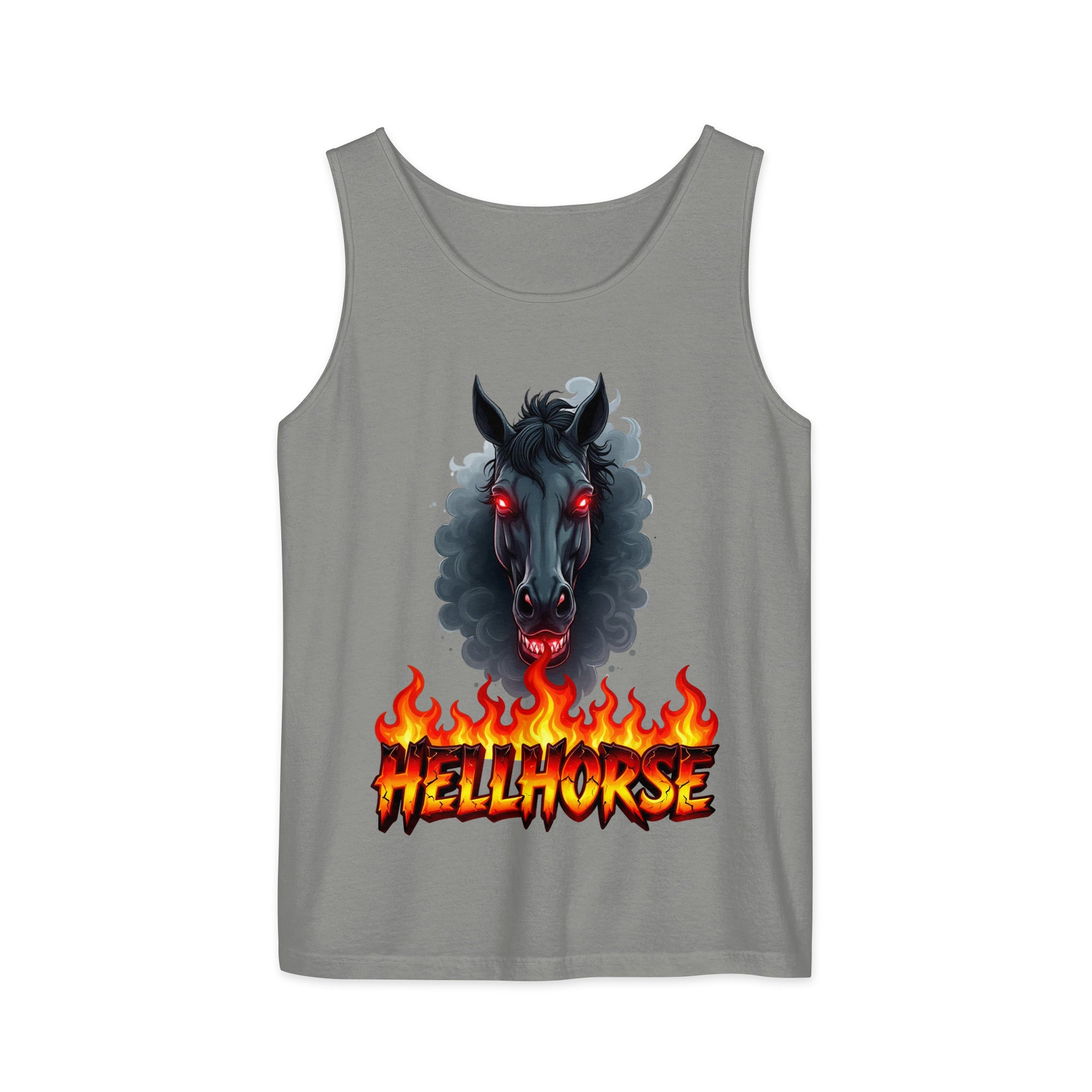 Unisex garment-dyed tank top - Hellhorse Unisex Garment-Dyed Tank Top – Fiery Street Legend Style by printfluence.net