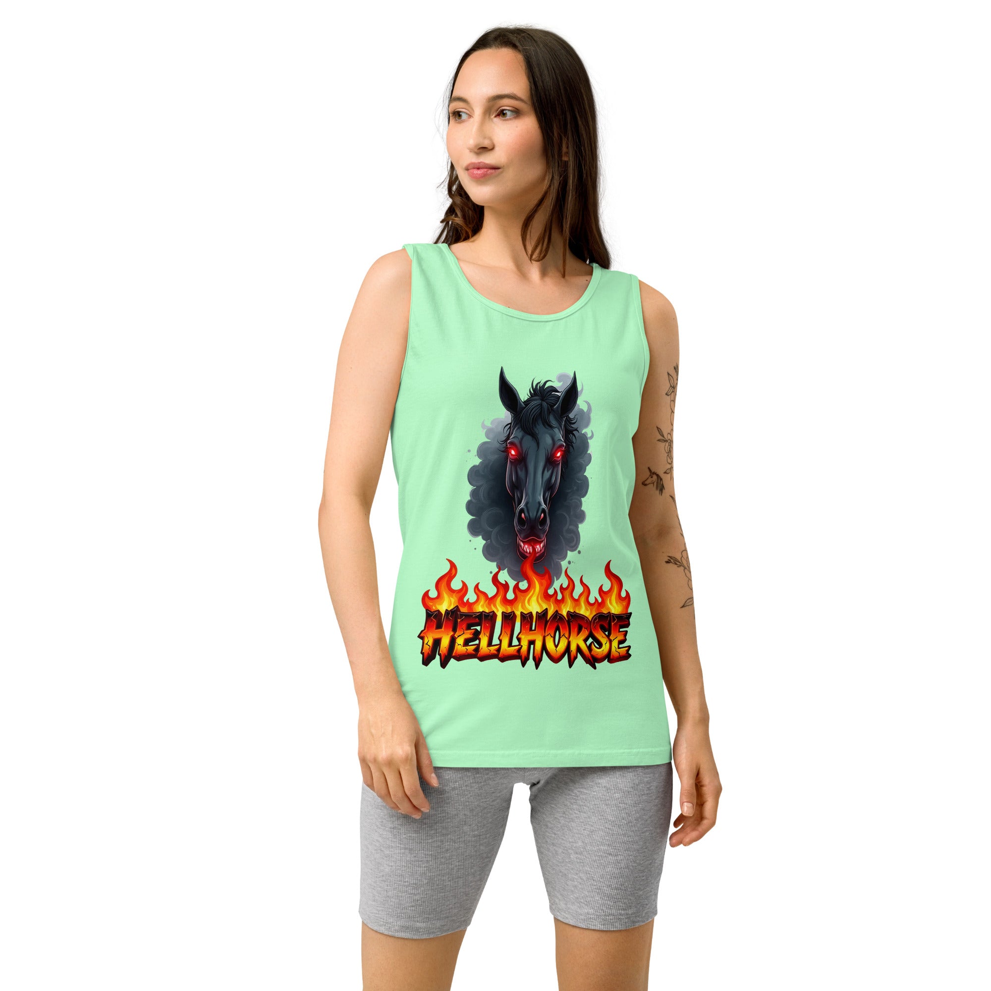 Unisex garment-dyed tank top - Hellhorse Unisex Garment-Dyed Tank Top – Fiery Street Legend Style by printfluence.net