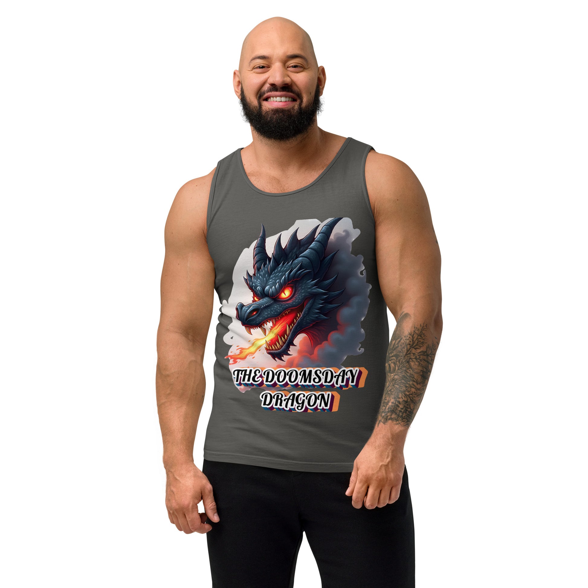 Unisex garment-dyed tank top -The Doomsday Dragon Unisex Garment-Dyed Tank Top – Mysterious Dark Fire Streetwear for Fearless Souls by printfluence.net