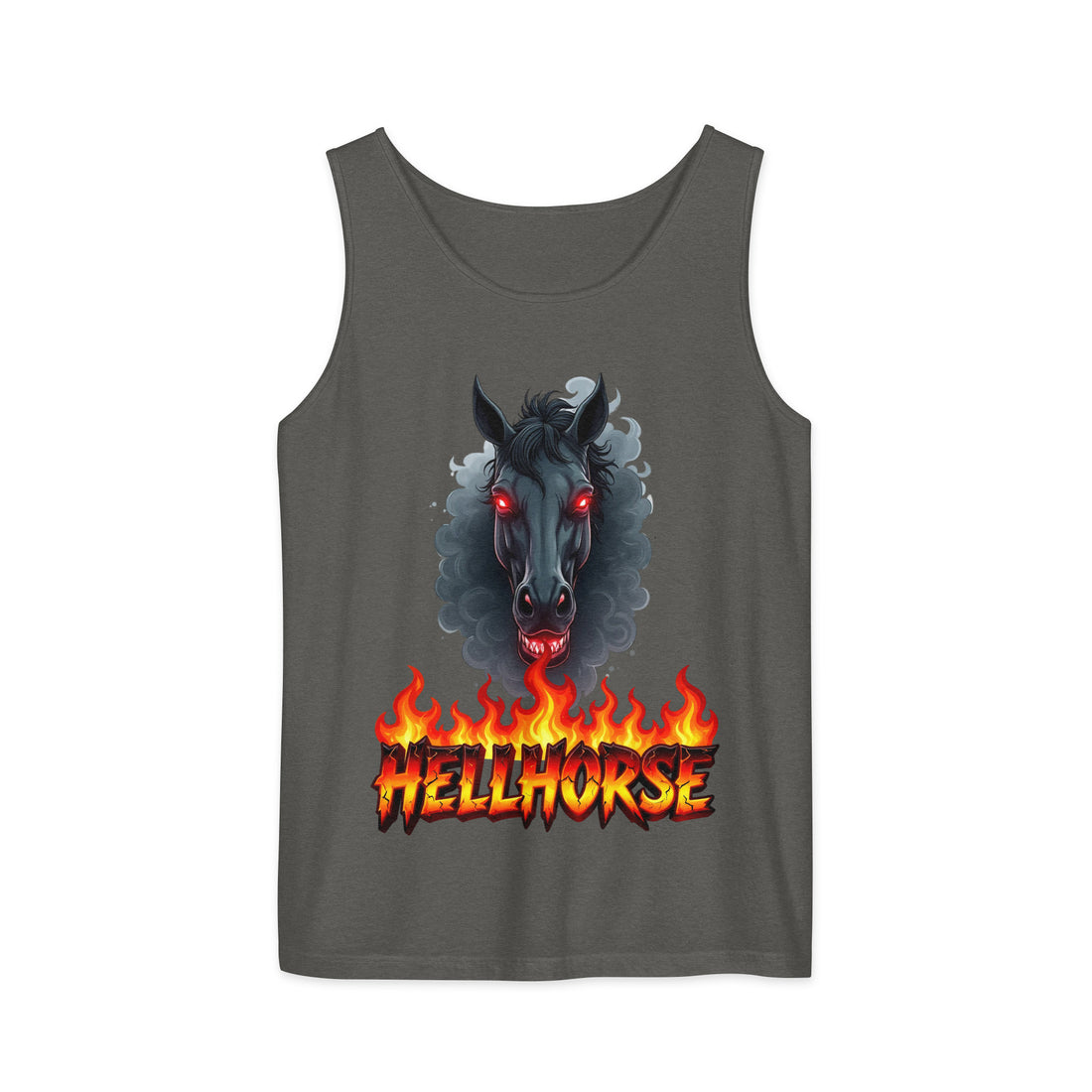 Unisex garment-dyed tank top - Hellhorse Unisex Garment-Dyed Tank Top – Fiery Street Legend Style by printfluence.net
