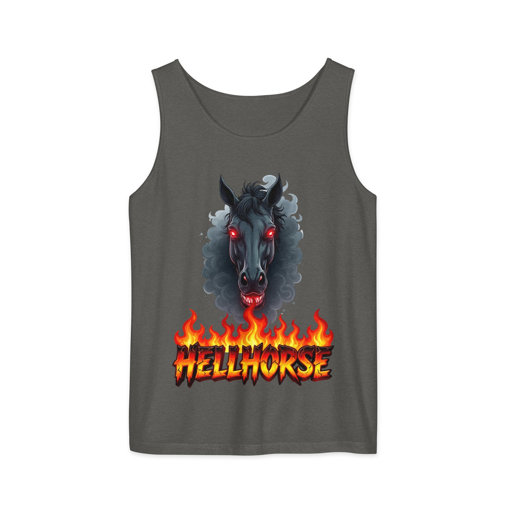Unisex garment-dyed tank top - Hellhorse Unisex Garment-Dyed Tank Top – Fiery Street Legend Style by printfluence.net