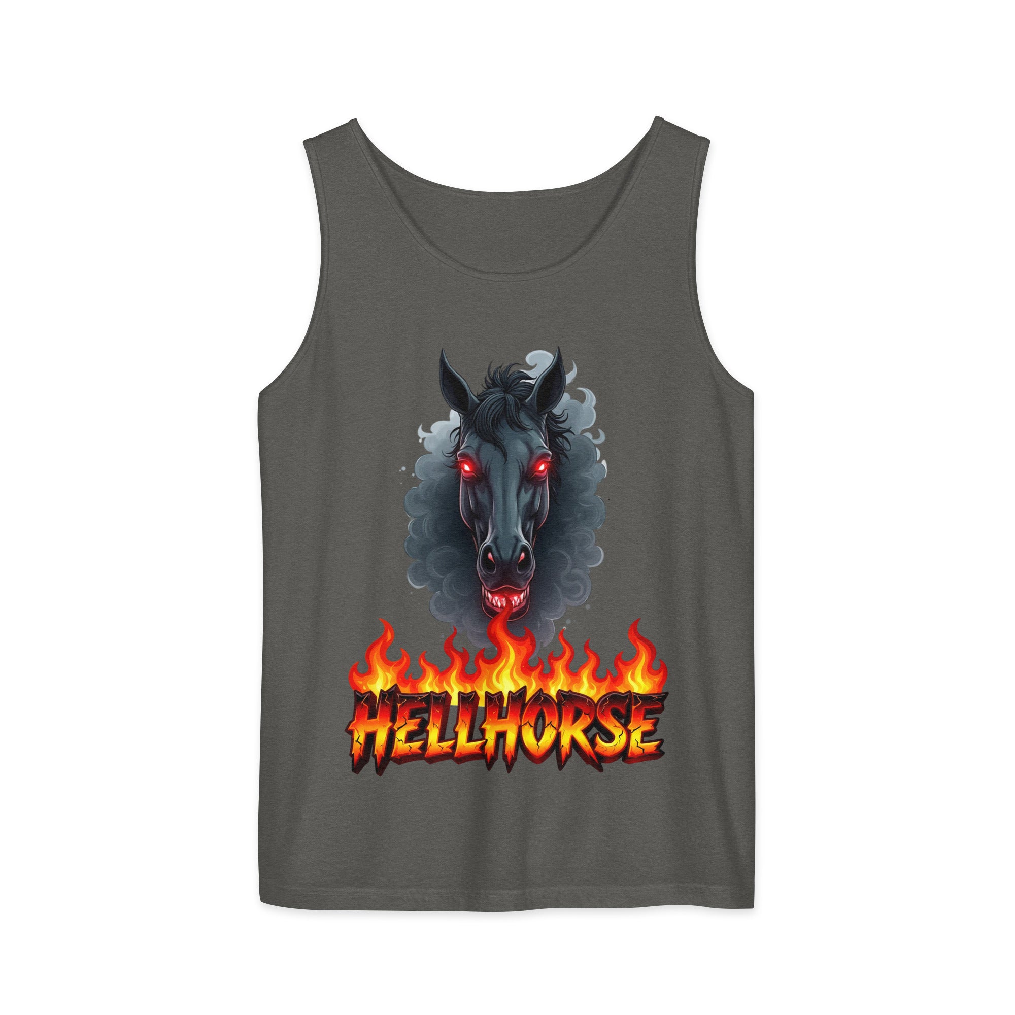 Unisex garment-dyed tank top - Hellhorse Unisex Garment-Dyed Tank Top – Fiery Street Legend Style by printfluence.net