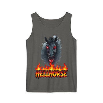 Unisex garment-dyed tank top - Hellhorse Unisex Garment-Dyed Tank Top – Fiery Street Legend Style by printfluence.net
