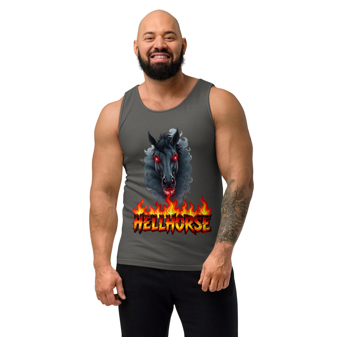 Unisex garment-dyed tank top - Hellhorse Unisex Garment-Dyed Tank Top – Fiery Street Legend Style by printfluence.net