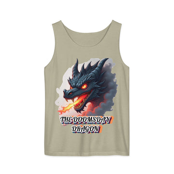 Unisex garment-dyed tank top -The Doomsday Dragon Unisex Garment-Dyed Tank Top – Mysterious Dark Fire Streetwear for Fearless Souls by printfluence.net