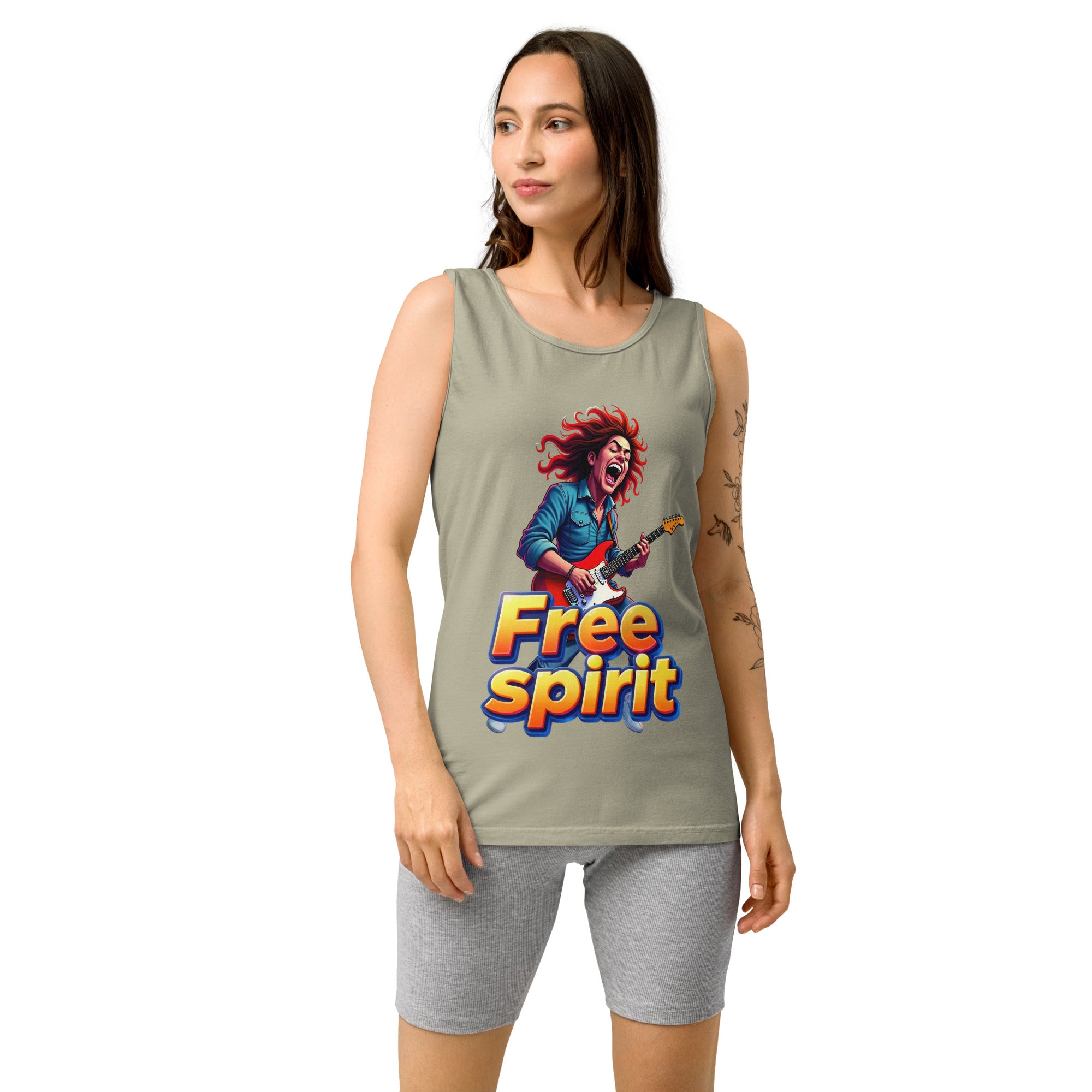 Unisex garment-dyed tank top - Free Spirit Guitarist Unisex Garment-Dyed Tank Top – Luxury Rock Vibes for Unique Souls by printfluence.net