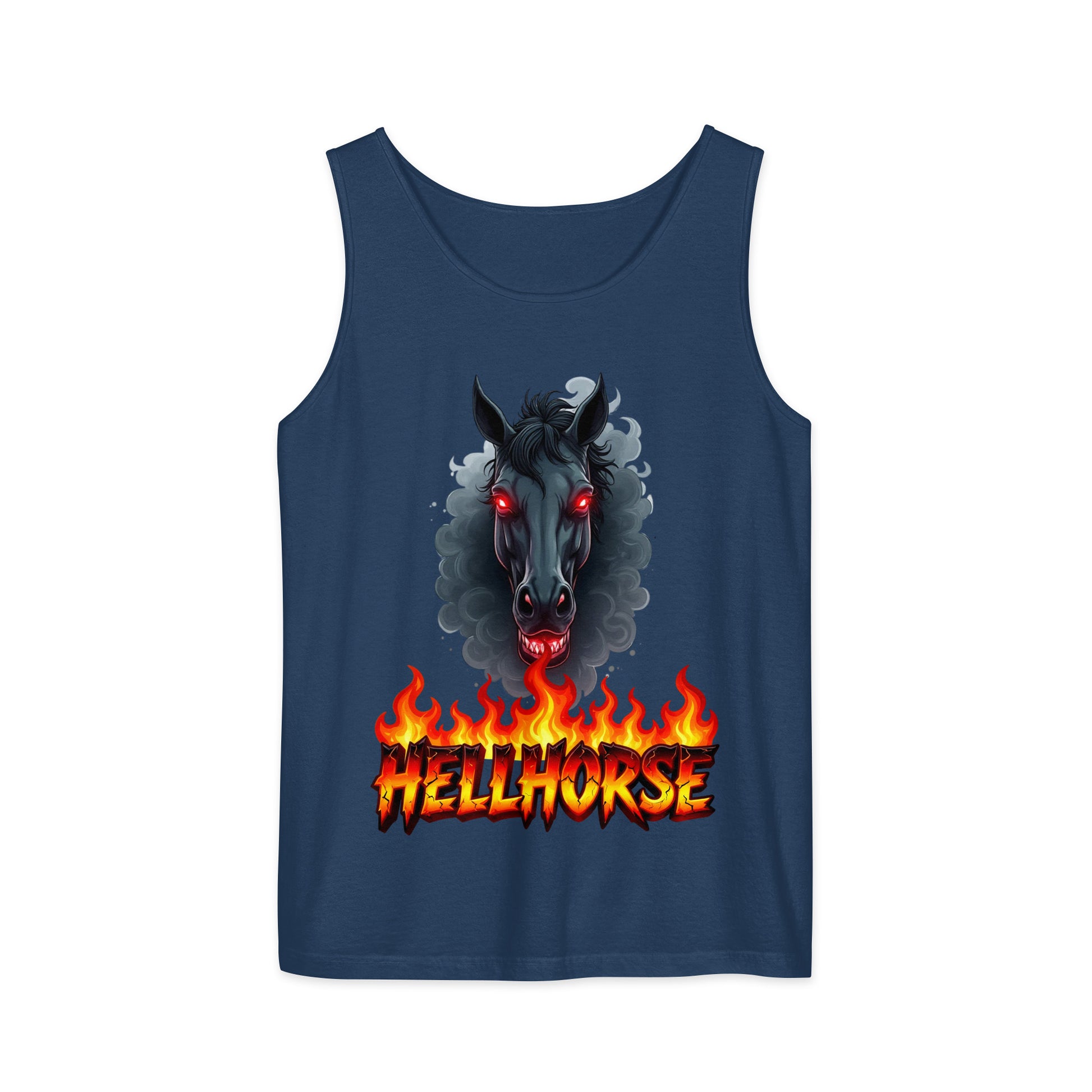 Unisex garment-dyed tank top - Hellhorse Unisex Garment-Dyed Tank Top – Fiery Street Legend Style by printfluence.net
