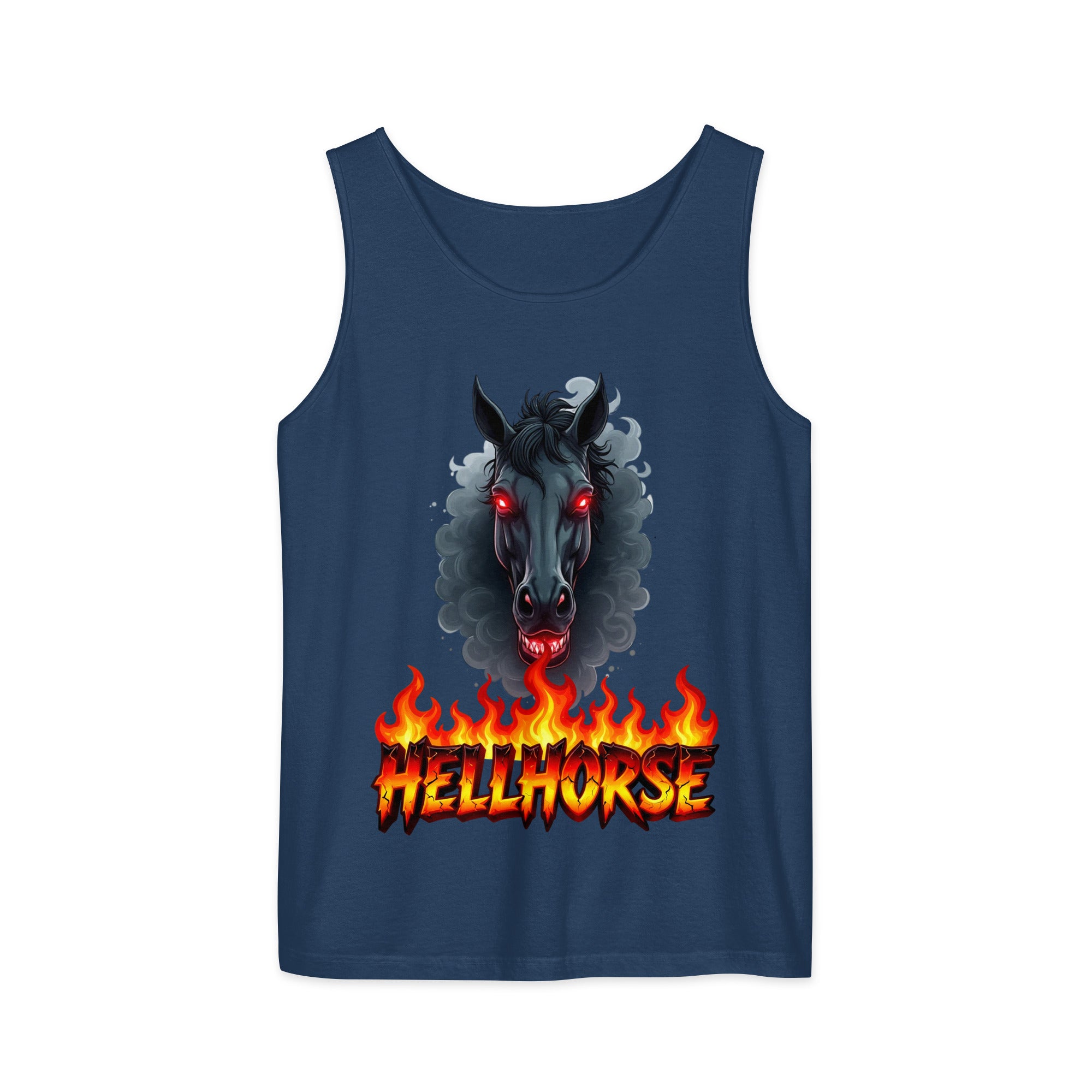 Unisex garment-dyed tank top - Hellhorse Unisex Garment-Dyed Tank Top – Fiery Street Legend Style by printfluence.net