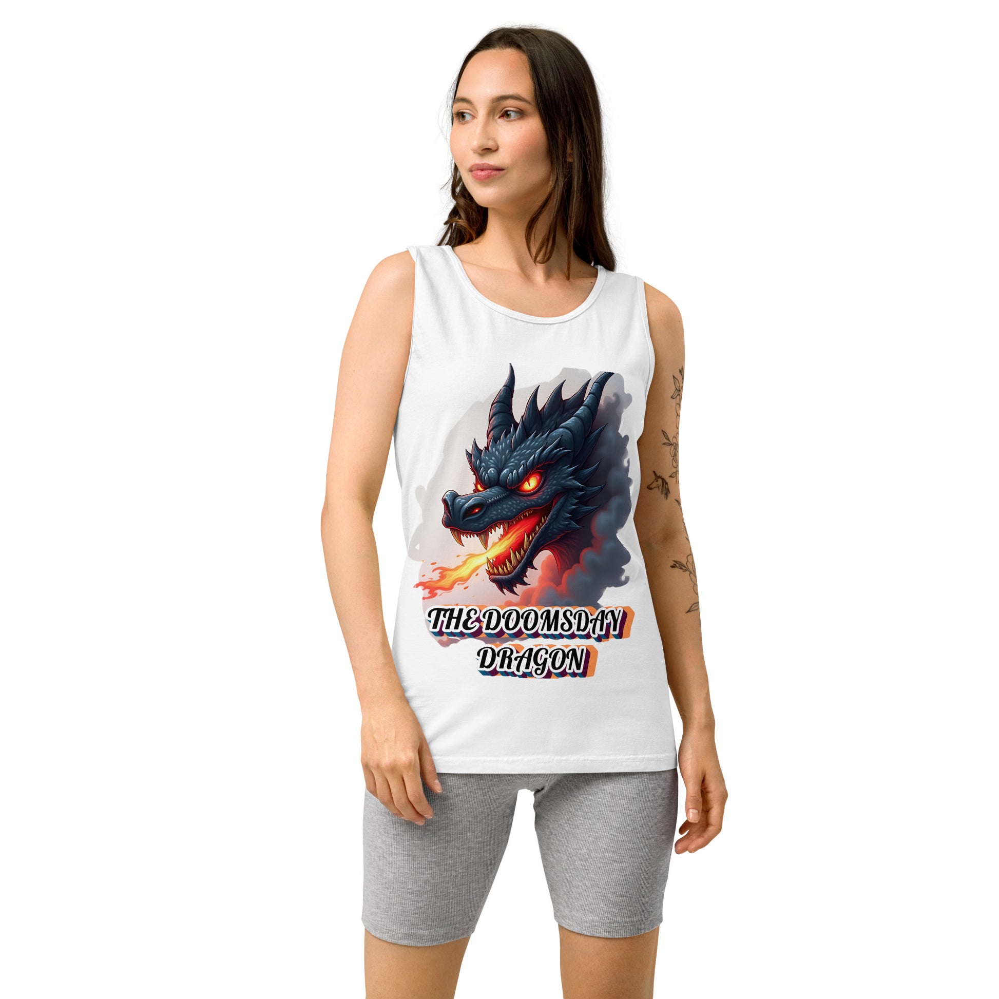 Unisex garment-dyed tank top -The Doomsday Dragon Unisex Garment-Dyed Tank Top – Mysterious Dark Fire Streetwear for Fearless Souls by printfluence.net