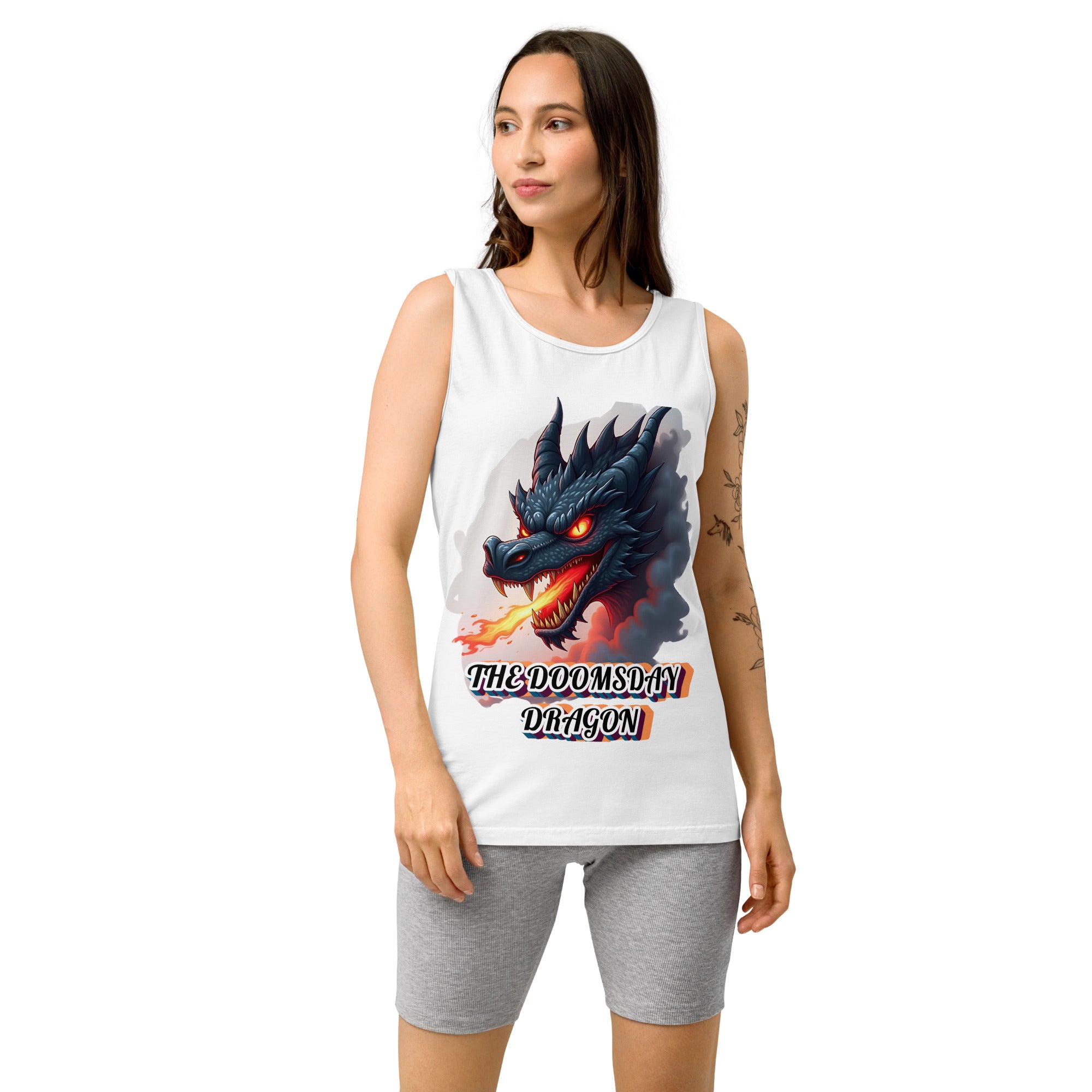 Unisex garment-dyed tank top -The Doomsday Dragon Unisex Garment-Dyed Tank Top – Mysterious Dark Fire Streetwear for Fearless Souls by printfluence.net