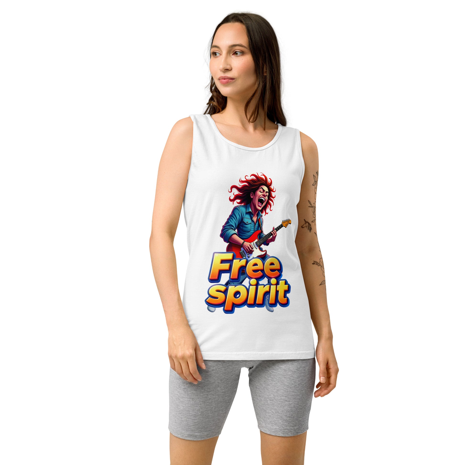 Unisex garment-dyed tank top - Free Spirit Guitarist Unisex Garment-Dyed Tank Top – Luxury Rock Vibes for Unique Souls by printfluence.net