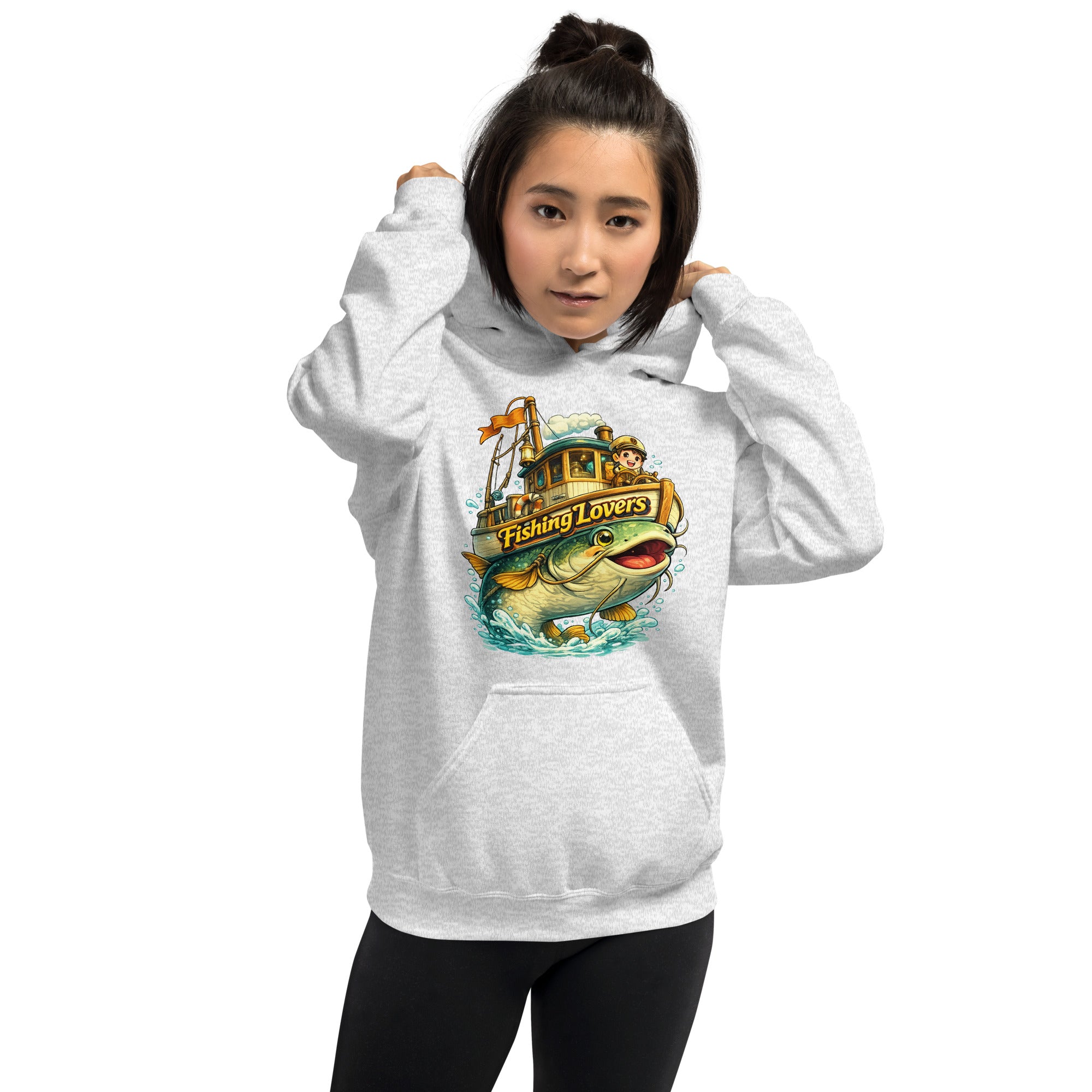 Catfish Boat Hoodie - Cute Anime Style Fishing Lovers Graphic Pullover by printfluence.net