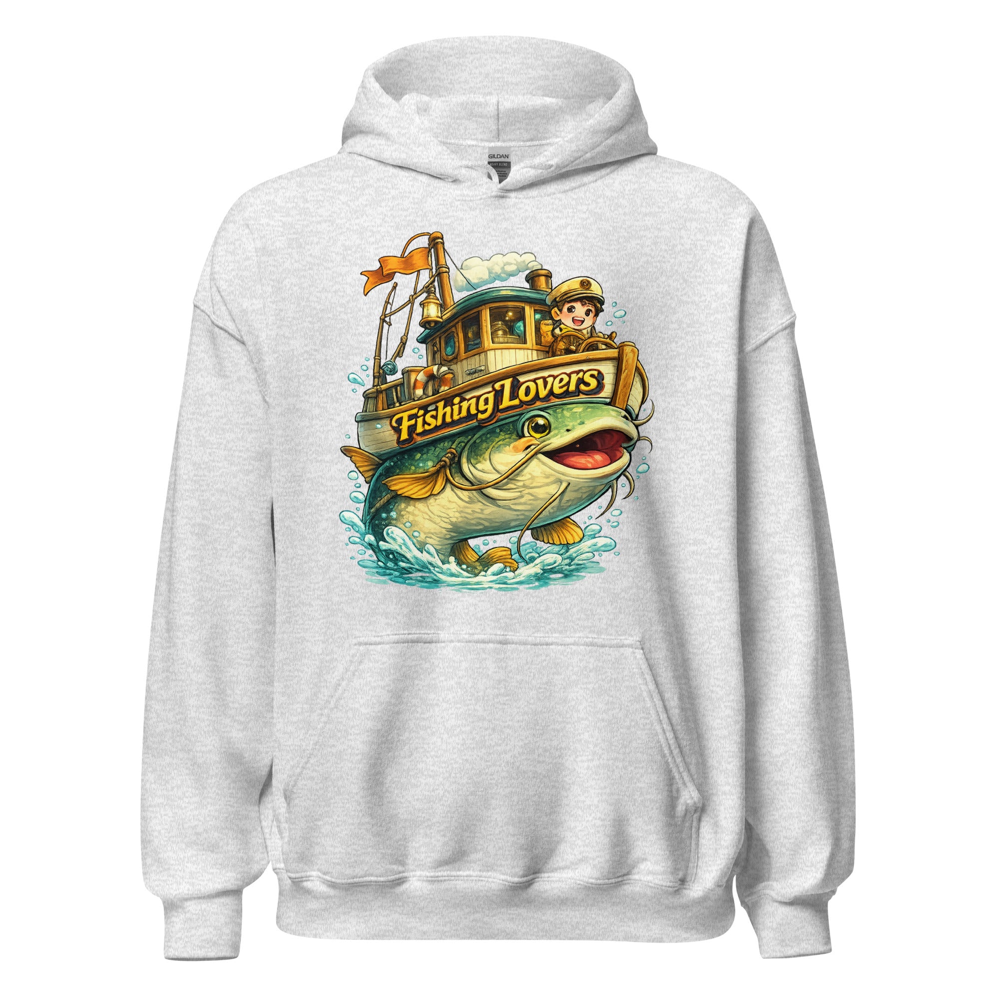 Catfish Boat Hoodie - Cute Anime Style Fishing Lovers Graphic Pullover by printfluence.net