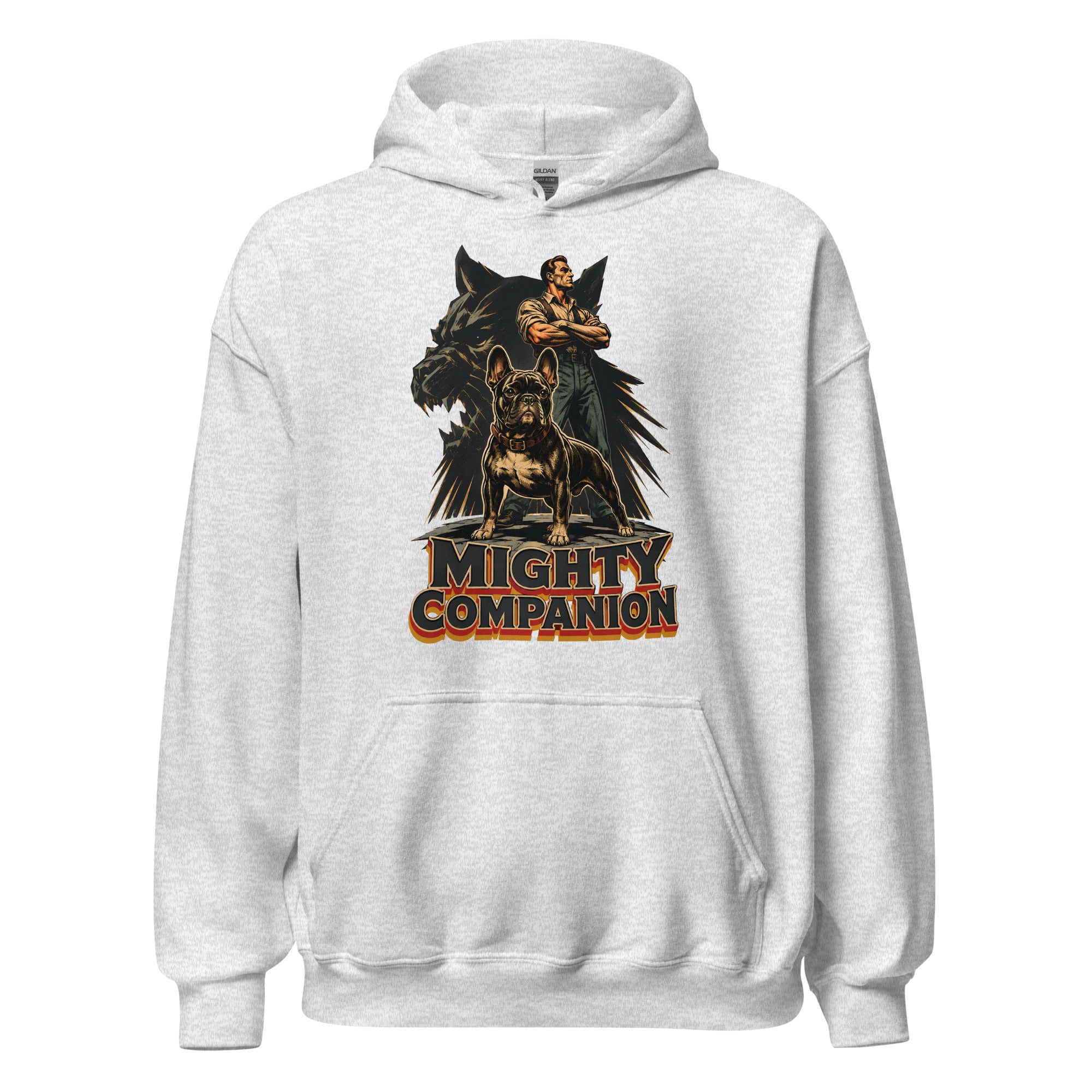 Mighty Companion Heavy Blend Hoodie - Unisex French Bulldog Lovers Graphic Pullover H-16 by printfluence.net