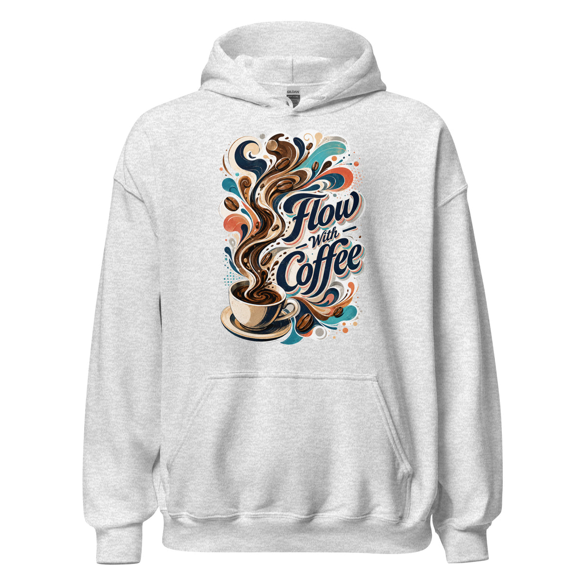 Coffee Lovers Unisex Hoodie Flow with Coffee – Abstract Swirl & Coffee Bean Graphic Pullover by printfluence.net