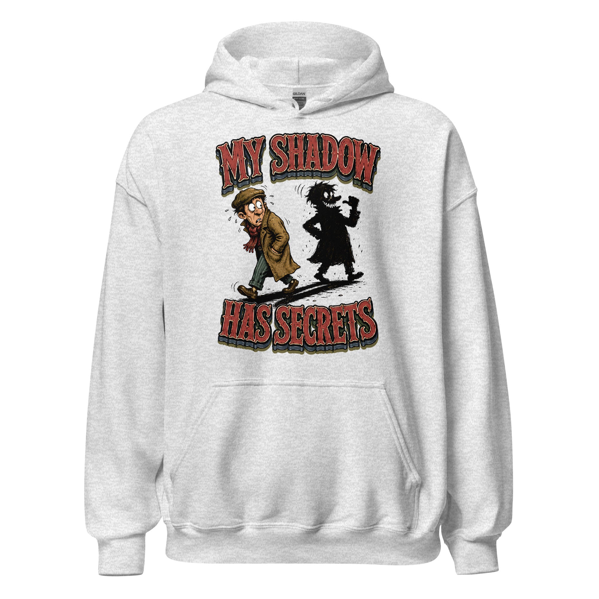 Horror & Mystery Lovers Unisex Heavyweight Fleece Hoodie with "My Shadow Has Secrets" Design by printfluence.net
