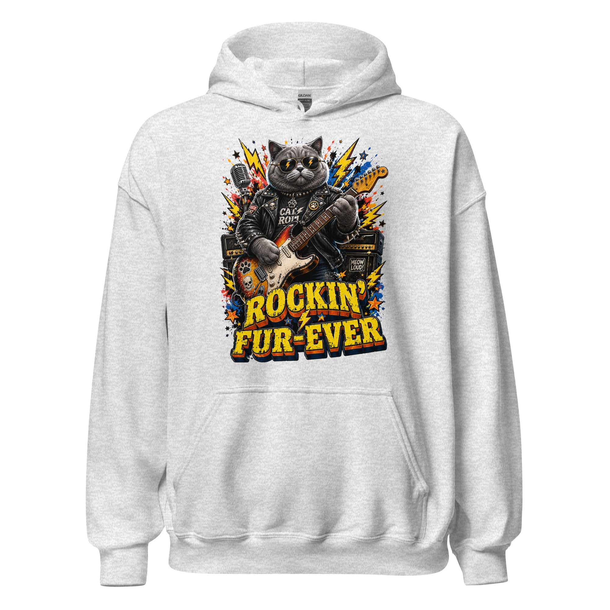 Cat Lovers Unisex Heavy Blend Hoodie "Rockin’ Fur-Ever" by printfluence.net