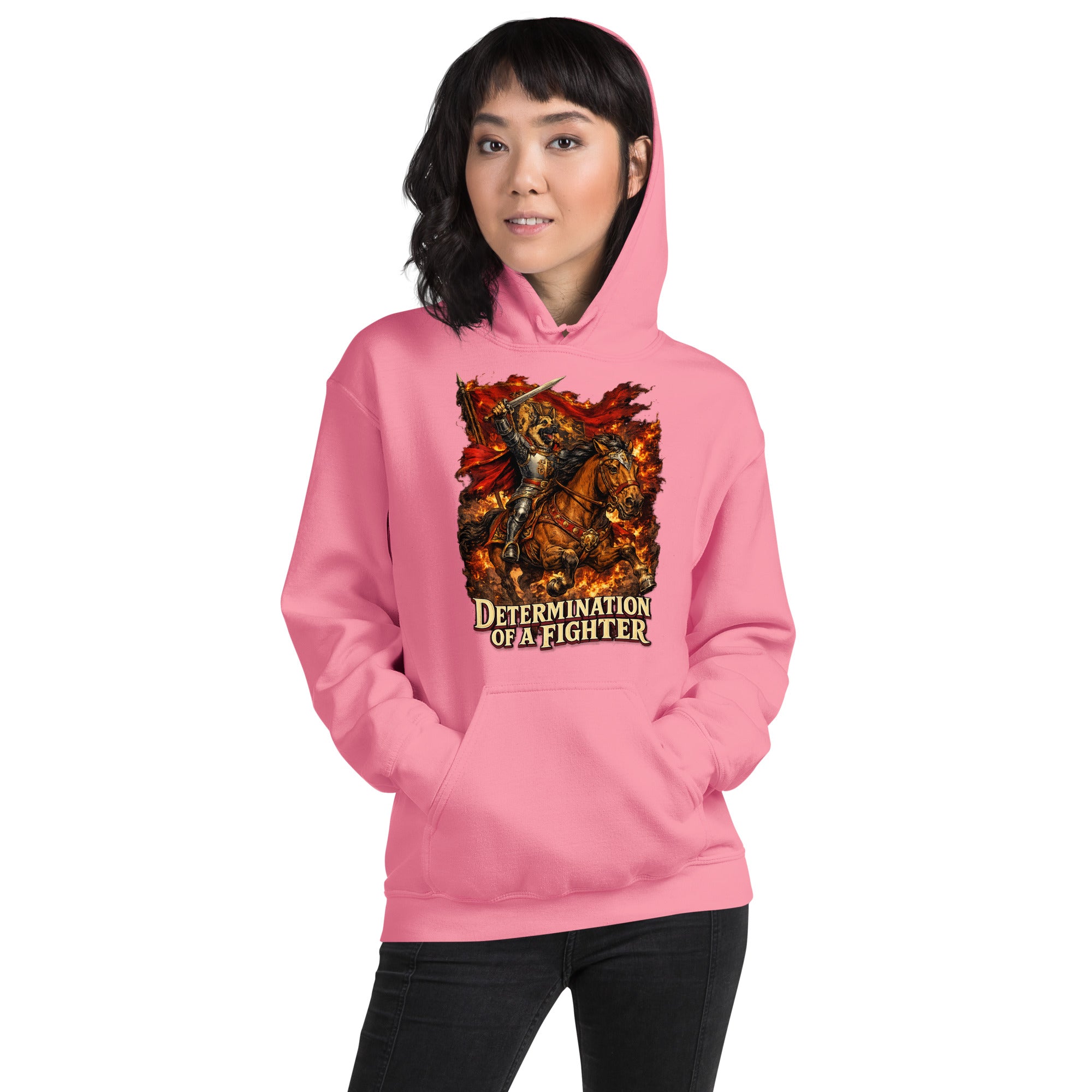 German Shepherd Lovers Unisex Hoodie | "Determination of a Fighter" Medieval Knight Graphic Sweatshirt by printfluence.net