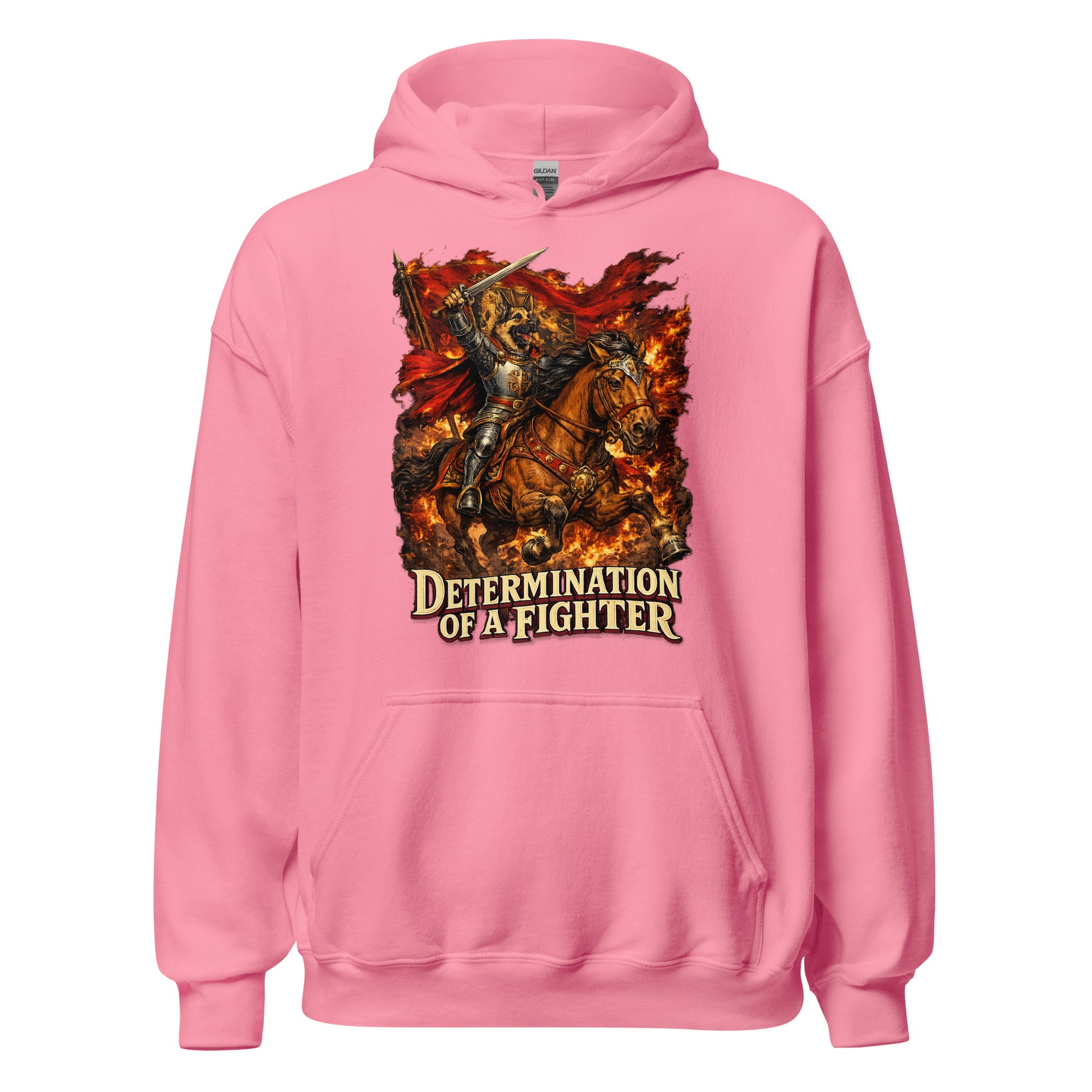German Shepherd Lovers Unisex Hoodie | "Determination of a Fighter" Medieval Knight Graphic Sweatshirt by printfluence.net