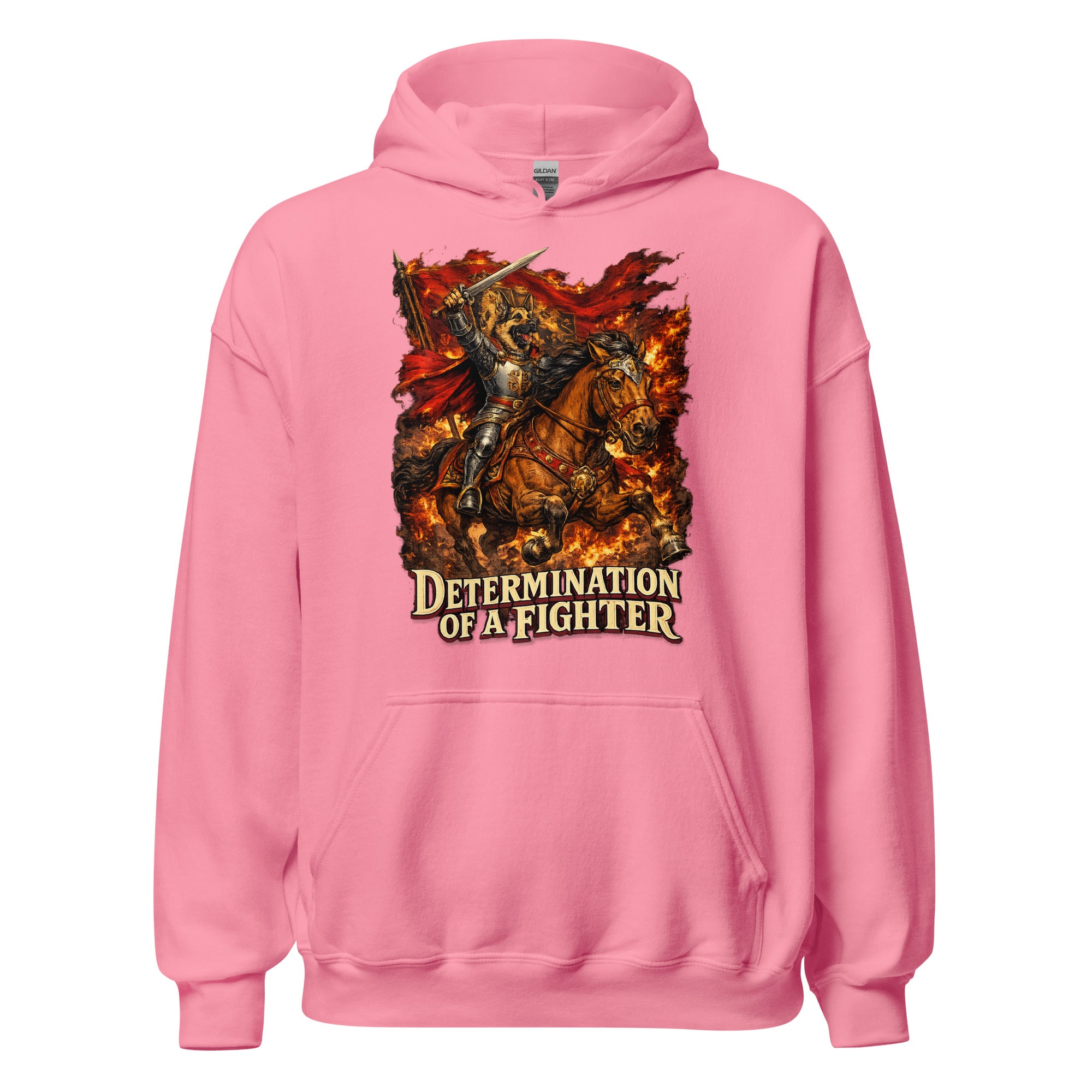 German Shepherd Lovers Unisex Hoodie | "Determination of a Fighter" Medieval Knight Graphic Sweatshirt by printfluence.net