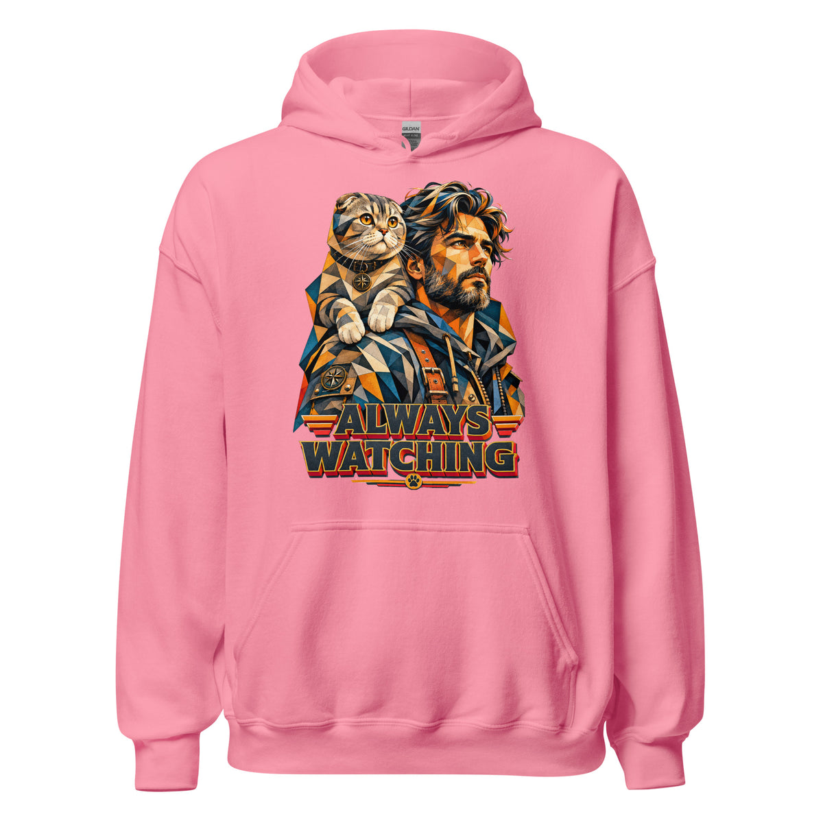Cat Lovers Unisex Heavy Blend Hoodie – Scottish Fold "Always Watching" Geometric Cat Design by printfluence.net