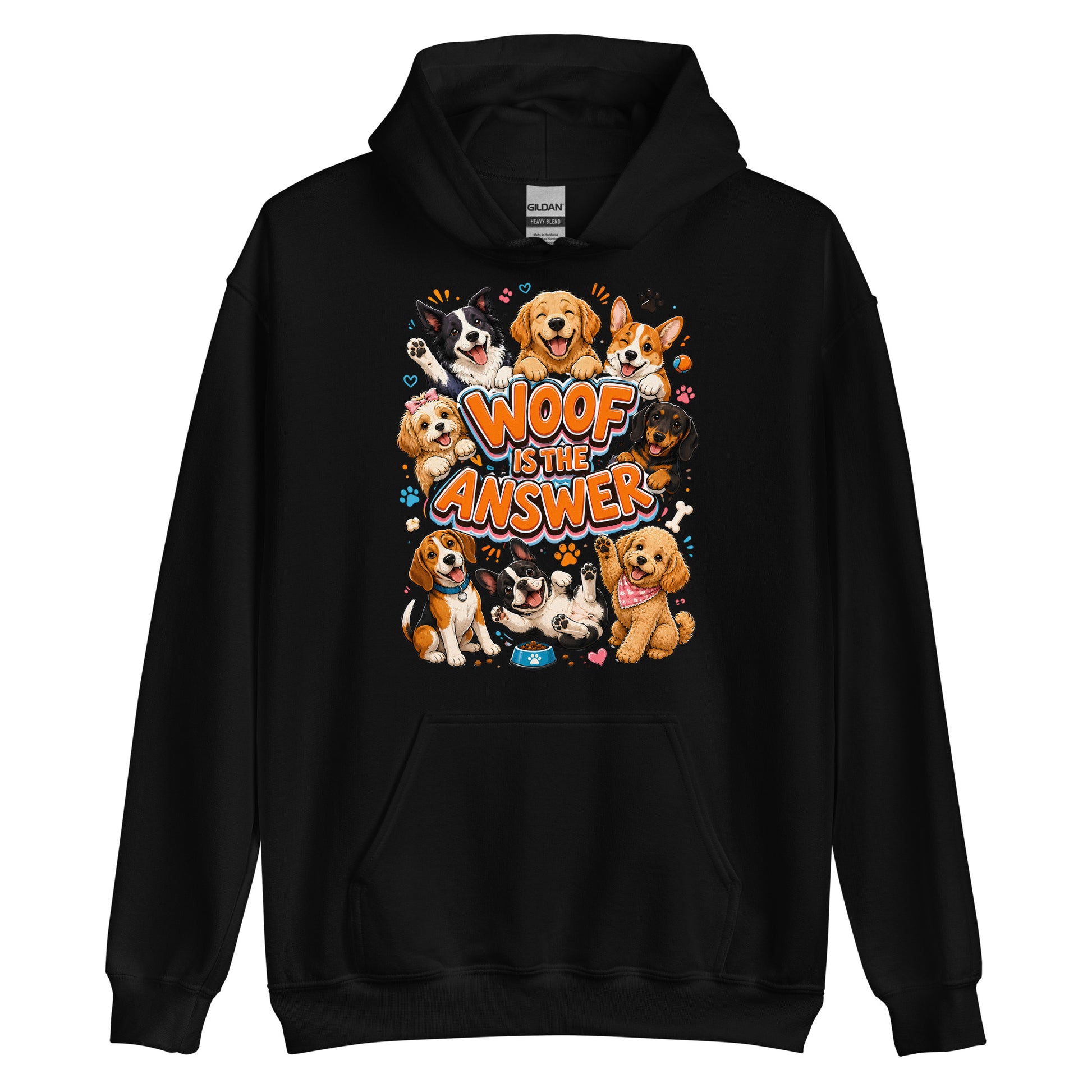 Woof is the Answer Cute Multi-Breed Puppy Unisex Hoodie - Happy Dog Lover Graphic Pullover Sweatshirt by printfluence.net