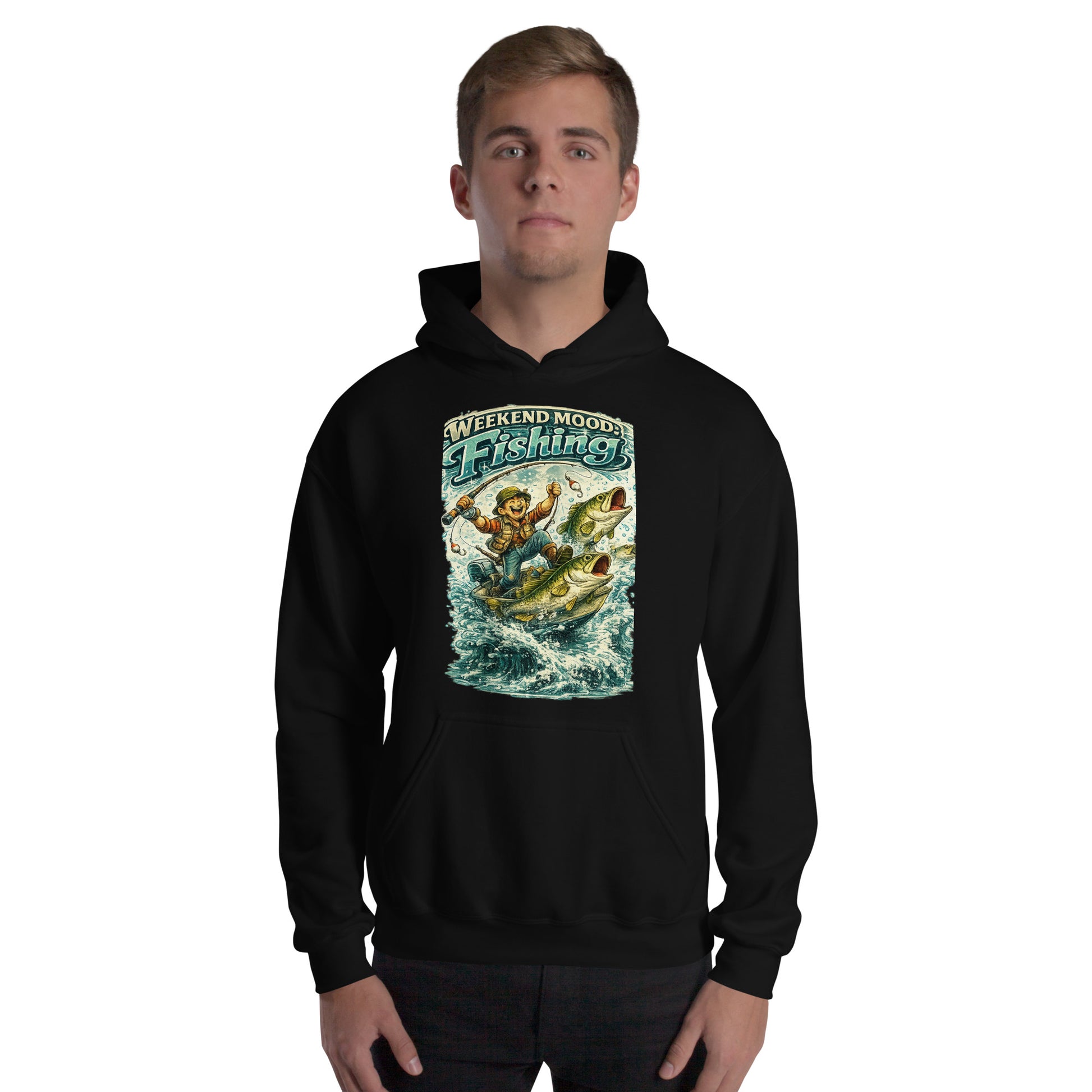 Weekend Mood Fishing Hoodie - Premium Vintage Bass Fishing Lovers Graphic Pullover by printfluence.net
