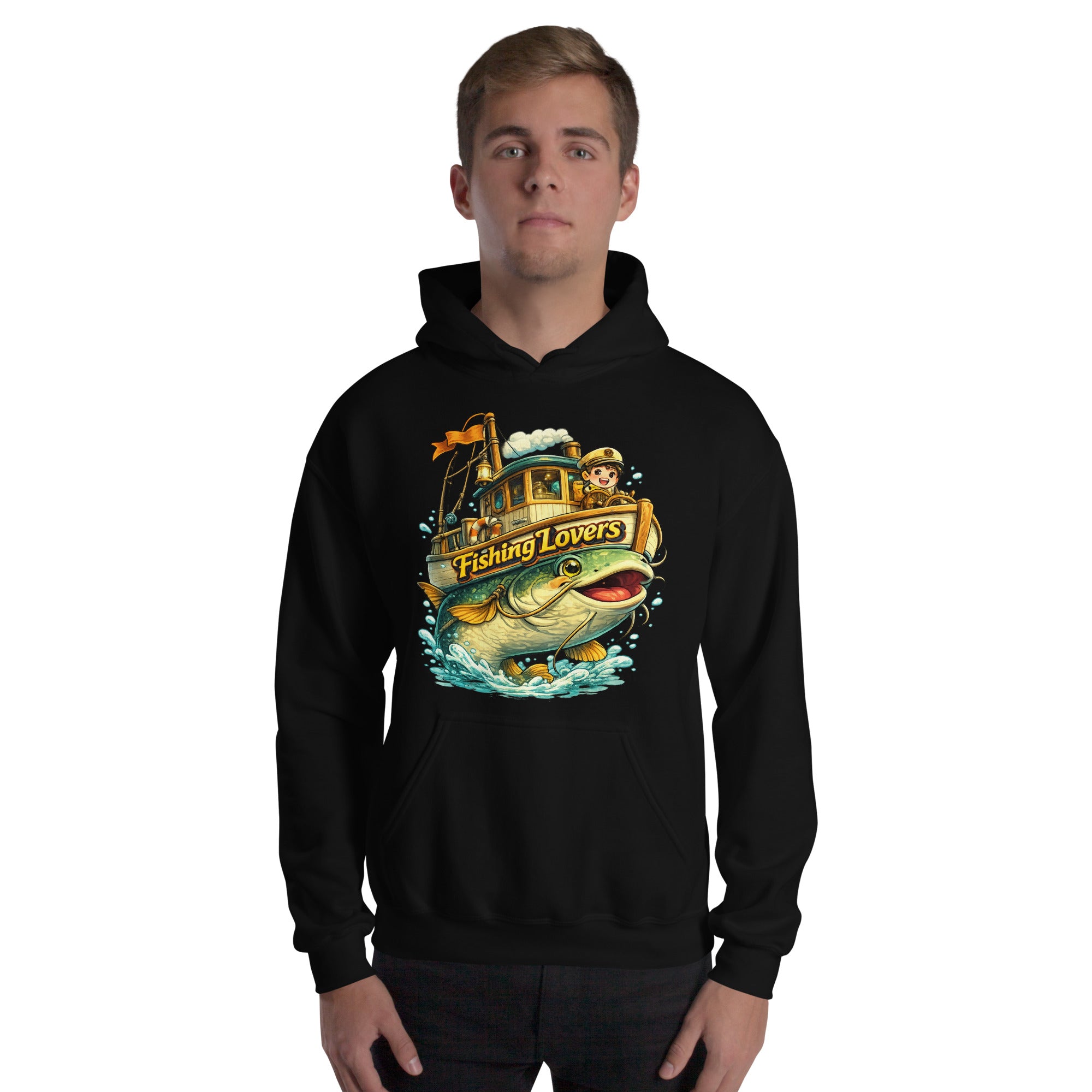 Catfish Boat Hoodie - Cute Anime Style Fishing Lovers Graphic Pullover by printfluence.net