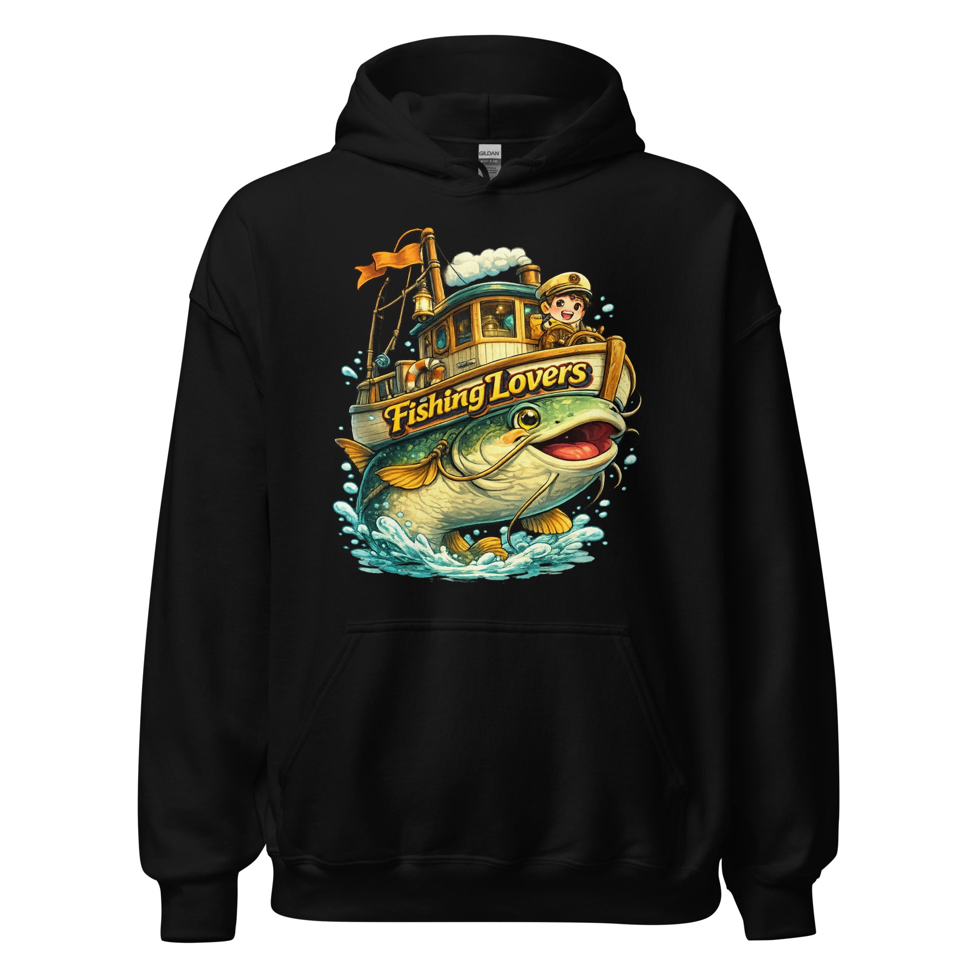 Catfish Boat Hoodie - Cute Anime Style Fishing Lovers Graphic Pullover by printfluence.net