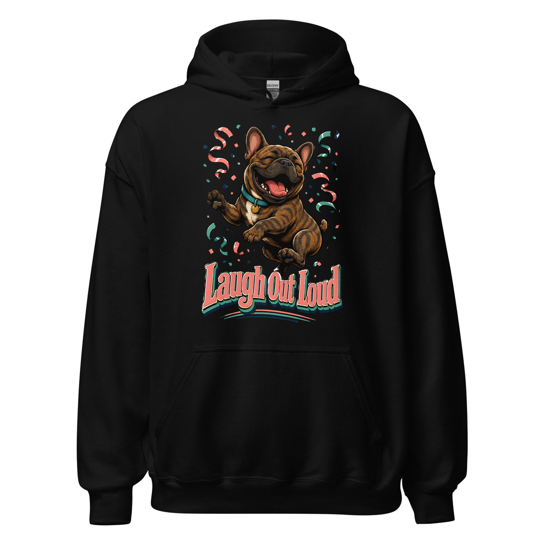 French Bulldog Laugh Out Loud Retro Unisex Hoodie by printfluence.net