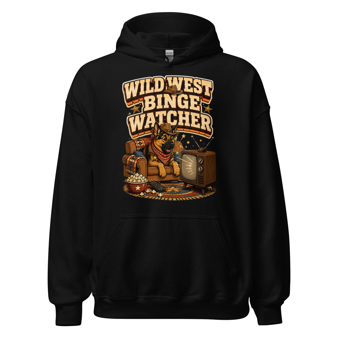 German Shepherd Wild West Binge Watcher Unisex Hoodie by printfluence.net