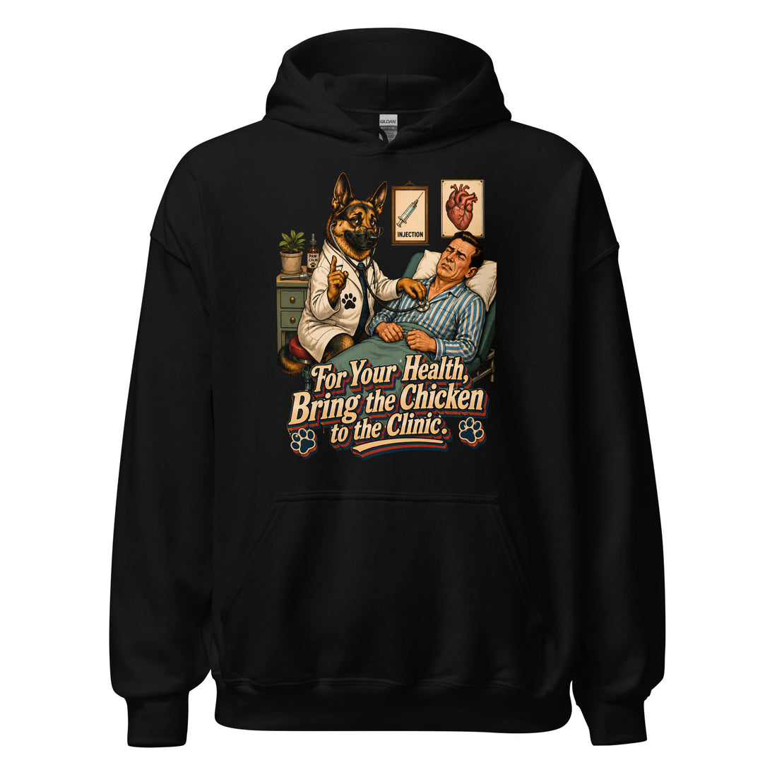 For Your Health Bring the Chicken Graphic Heavy Blend Hoodie | Vintage German Shepherd Unisex Pullover H-16 by printfluence.net