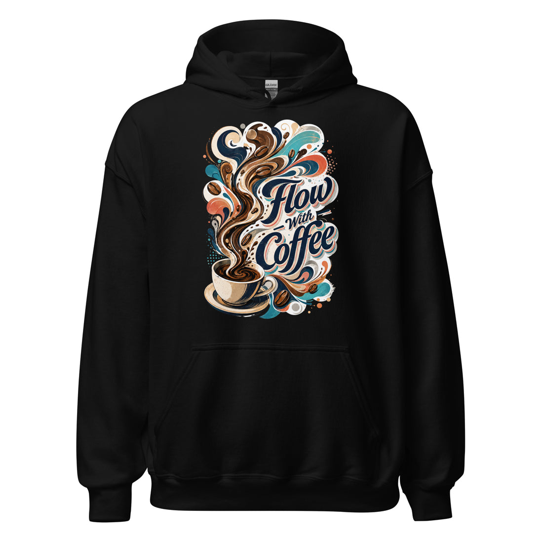 Coffee Lovers Unisex Hoodie Flow with Coffee – Abstract Swirl & Coffee Bean Graphic Pullover by printfluence.net