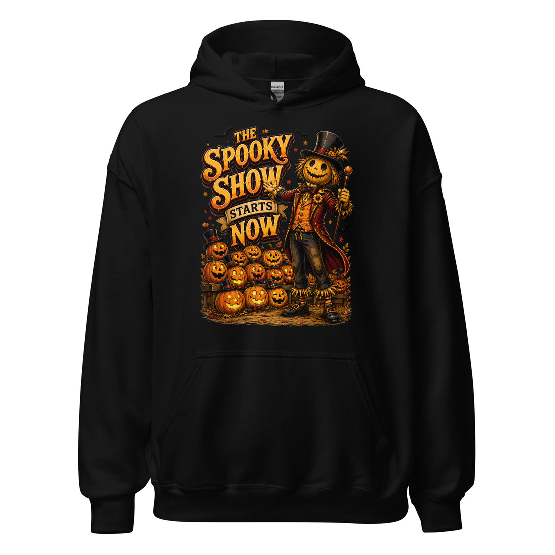 Spooky & Halloween Lovers Unisex Heavy Blend Hoodie with "The Spooky Show Starts Now" Design by printfluence.net