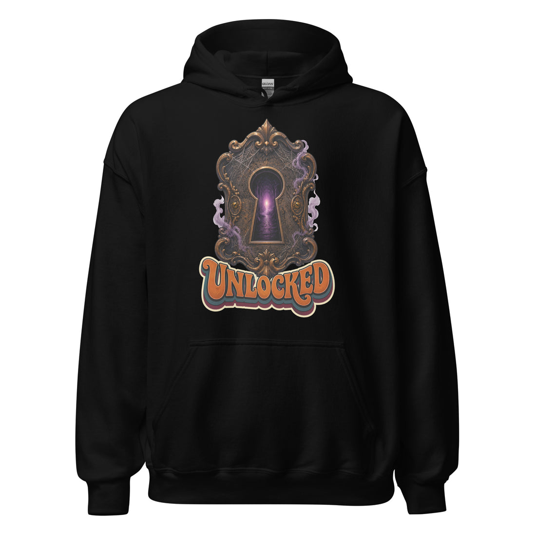Horror and Mystery Lovers Unisex Heavy Blend Hoodie — "Unlocked" Mystical Portal Design by printfluence.net