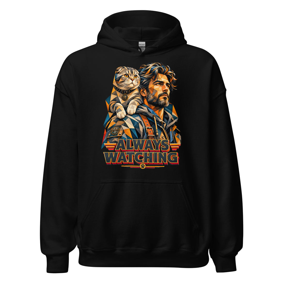 Cat Lovers Unisex Heavy Blend Hoodie – Scottish Fold "Always Watching" Geometric Cat Design by printfluence.net