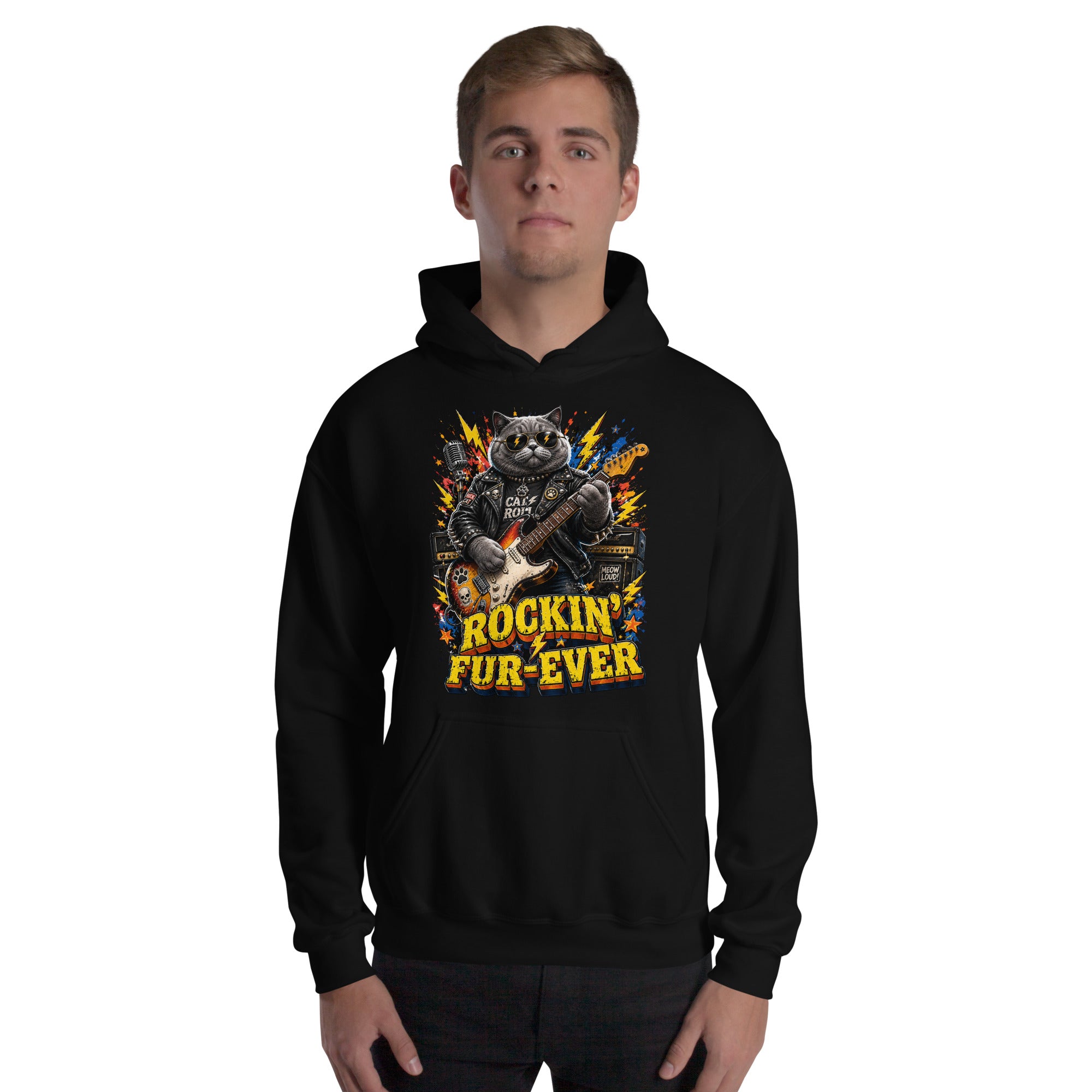 Cat Lovers Unisex Heavy Blend Hoodie "Rockin’ Fur-Ever" by printfluence.net