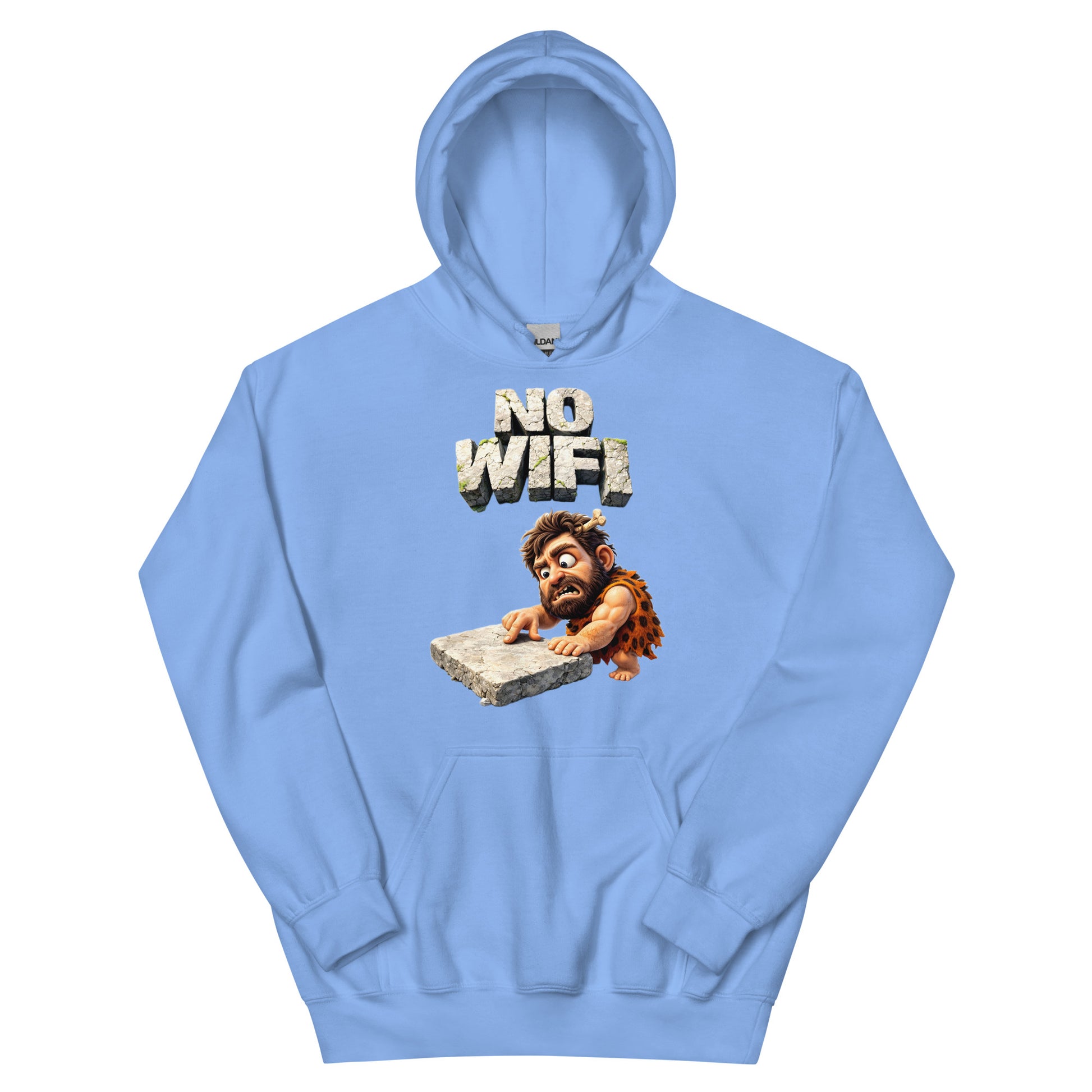 Unisex Hoodie - Prehistoric Struggle: "NO WIFI" Funny Caveman Unisex Hoodie 🦴📴 by printfluence.net