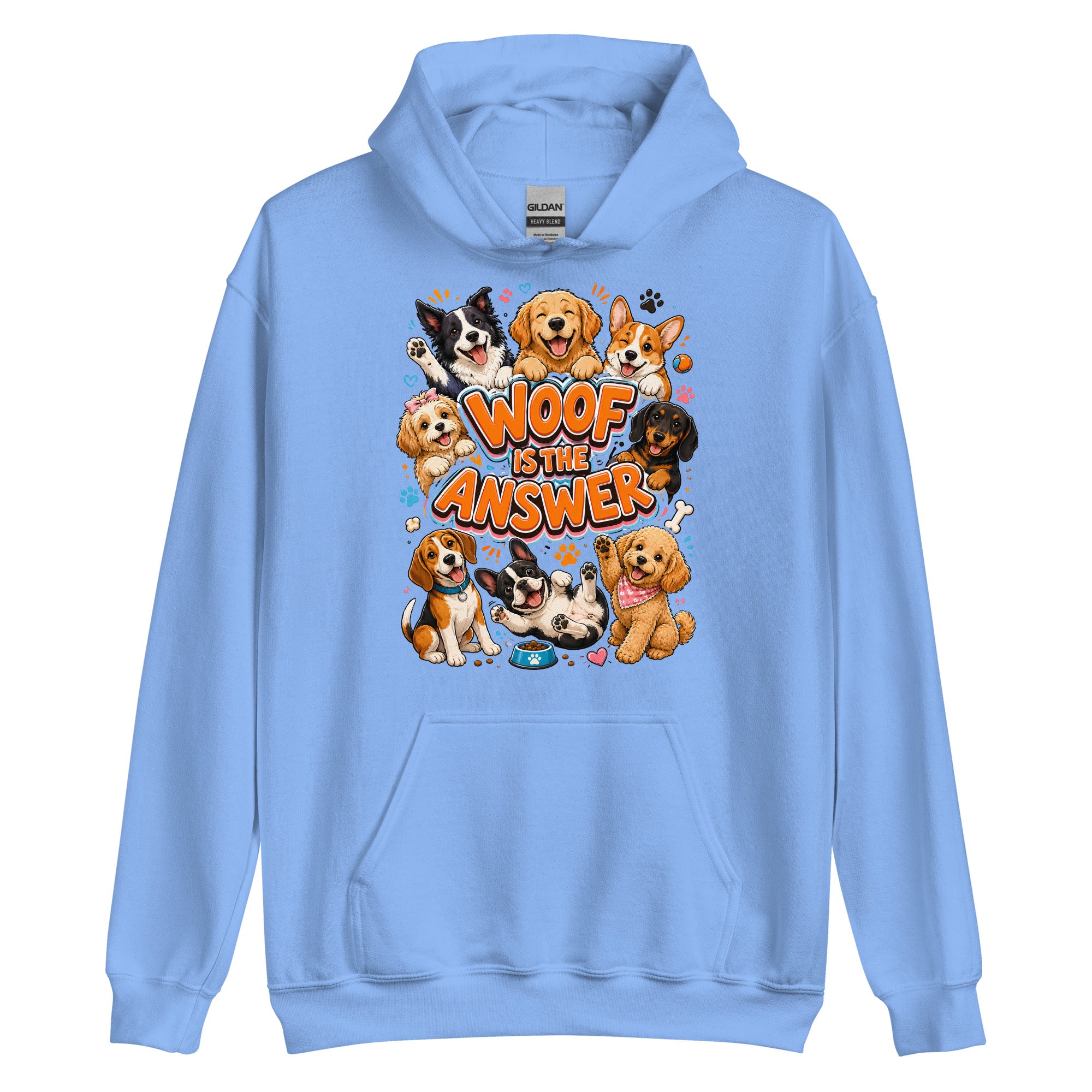Woof is the Answer Cute Multi-Breed Puppy Unisex Hoodie - Happy Dog Lover Graphic Pullover Sweatshirt by printfluence.net