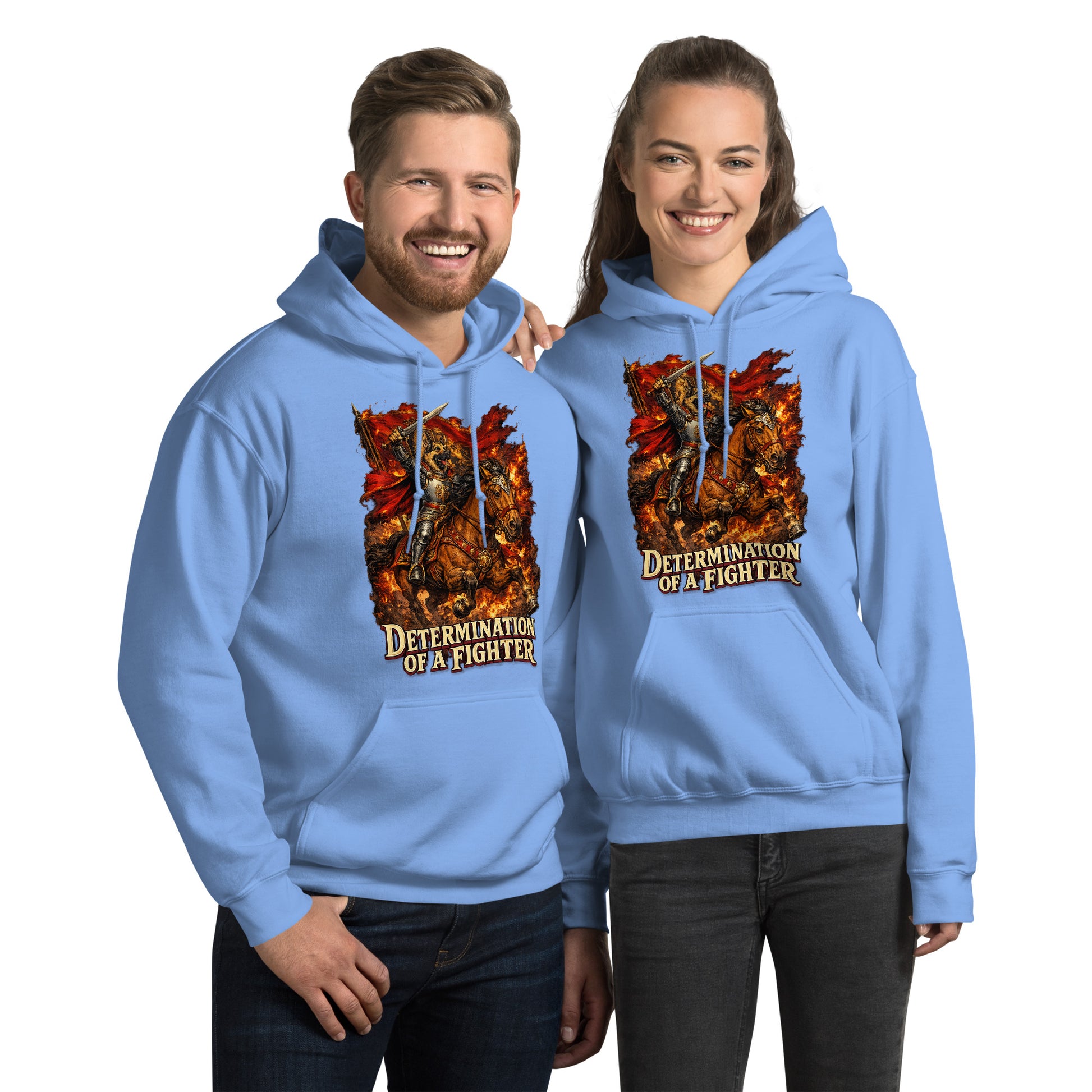 German Shepherd Lovers Unisex Hoodie | "Determination of a Fighter" Medieval Knight Graphic Sweatshirt by printfluence.net