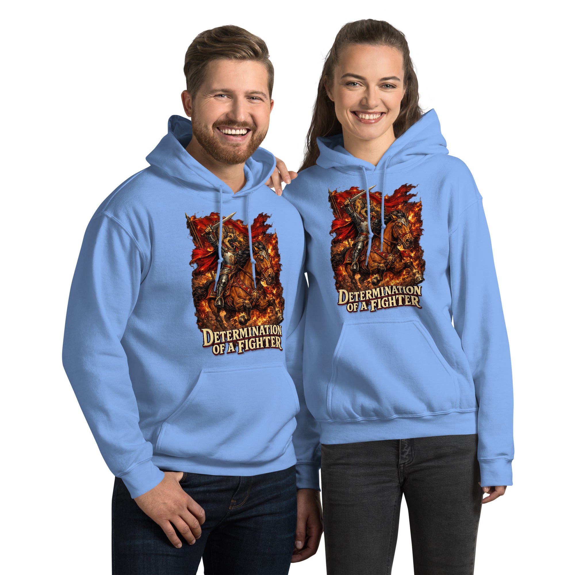 German Shepherd Lovers Unisex Hoodie | "Determination of a Fighter" Medieval Knight Graphic Sweatshirt by printfluence.net