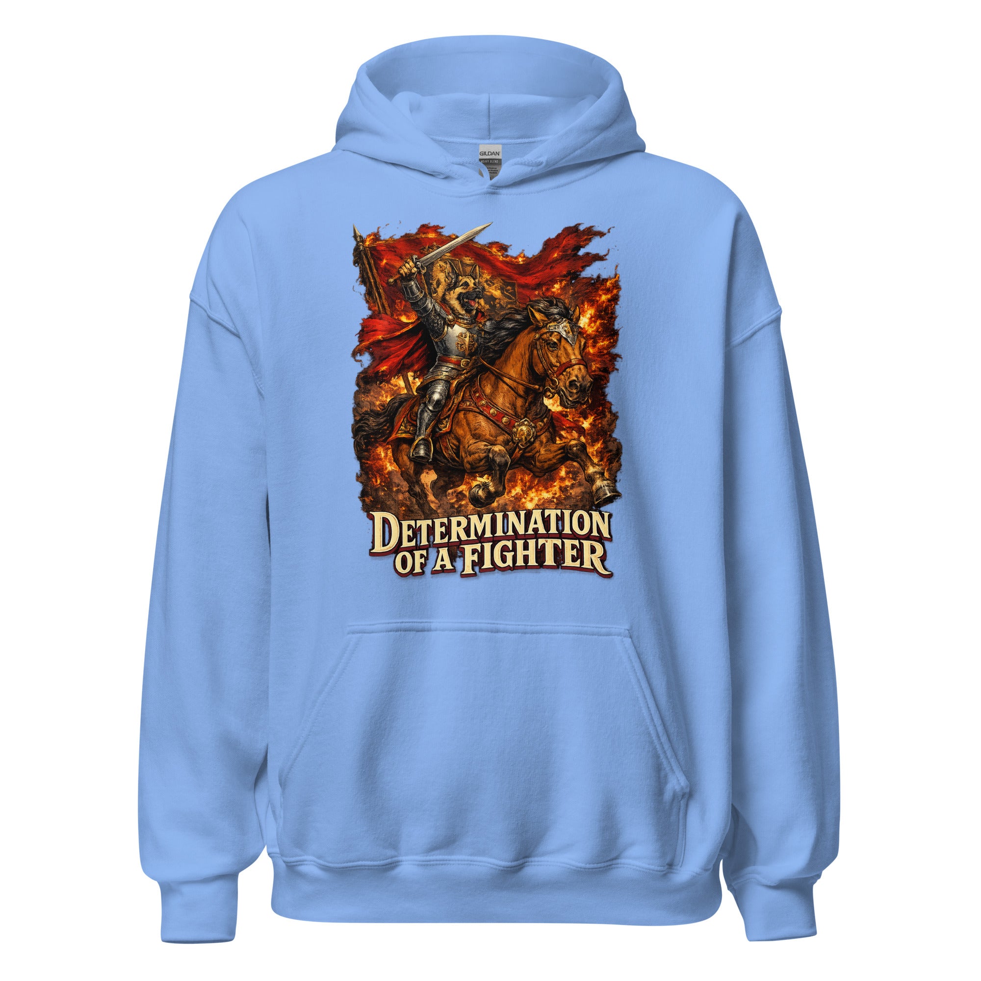 German Shepherd Lovers Unisex Hoodie | "Determination of a Fighter" Medieval Knight Graphic Sweatshirt by printfluence.net