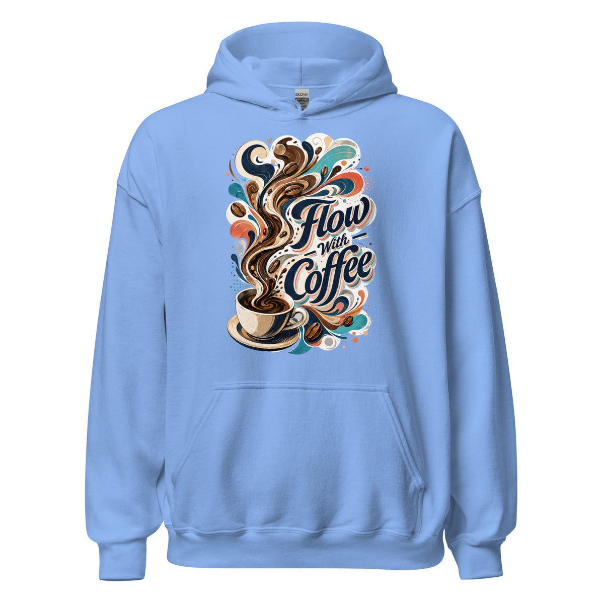 Coffee Lovers Unisex Hoodie Flow with Coffee – Abstract Swirl & Coffee Bean Graphic Pullover by printfluence.net