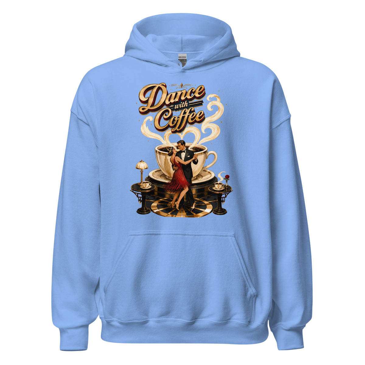 Coffee Lovers Unisex Hoodie Dance with Coffee – Art Deco Dancer & Giant Cup Graphic Pullover by printfluence.net