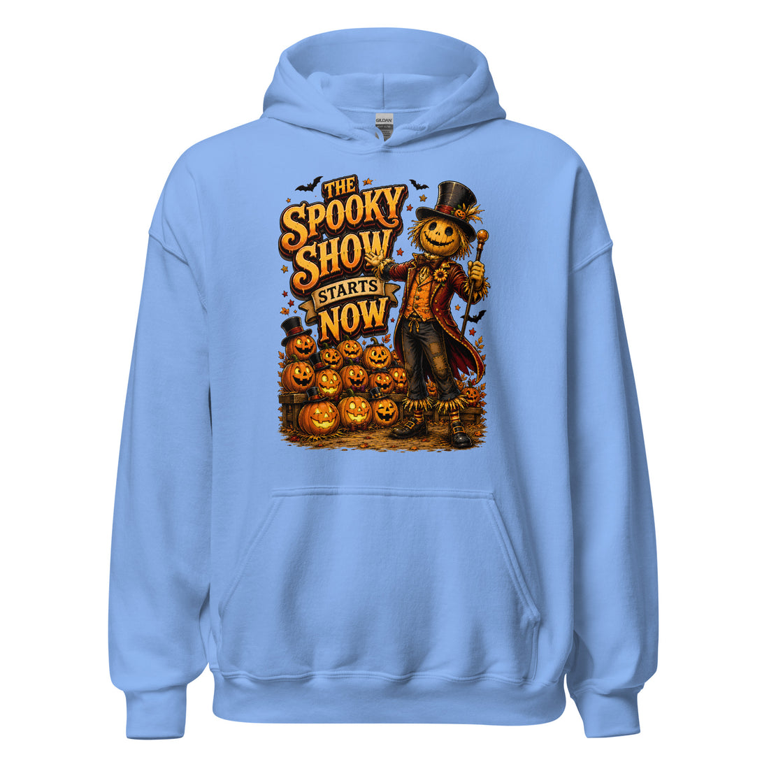 Spooky & Halloween Lovers Unisex Heavy Blend Hoodie with "The Spooky Show Starts Now" Design by printfluence.net