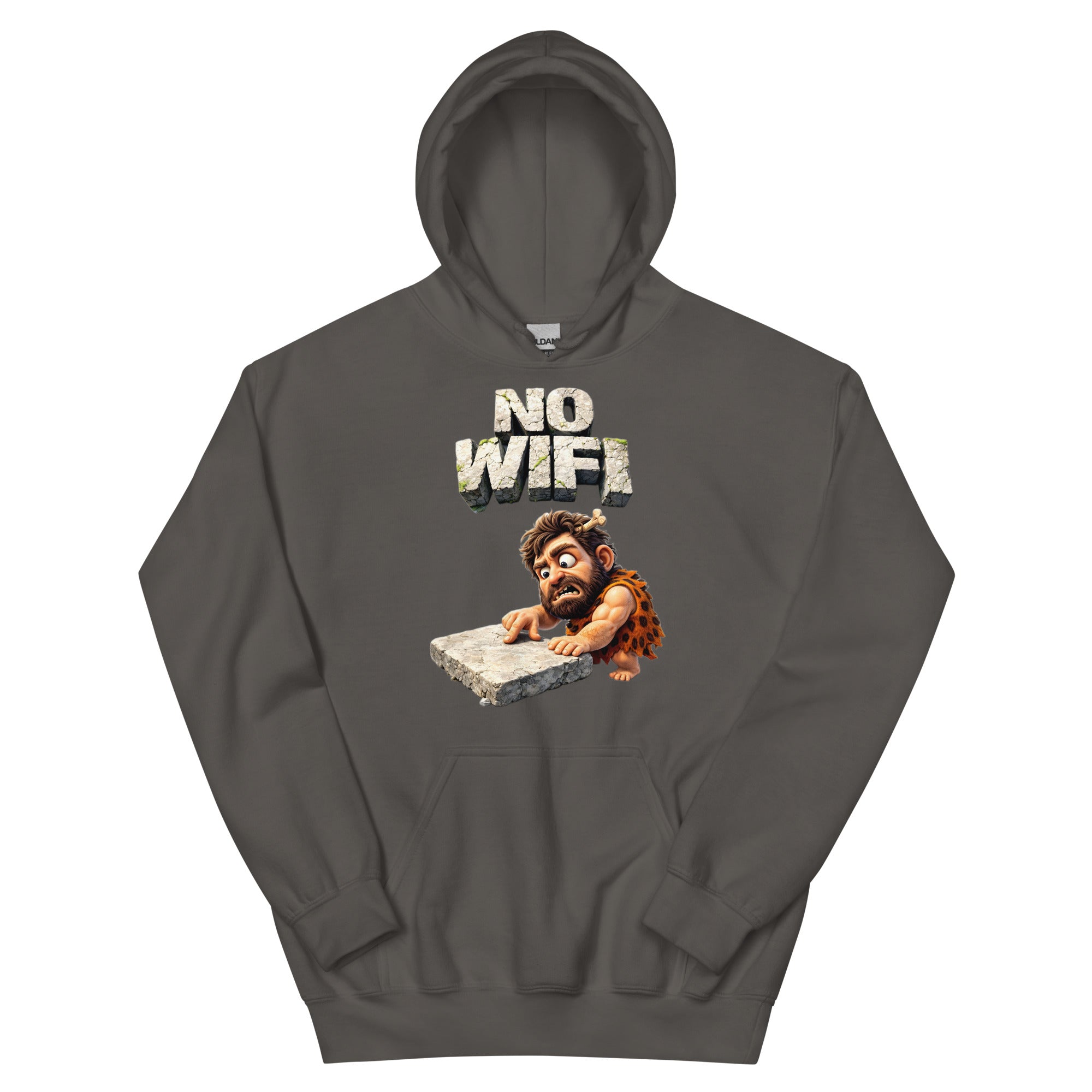 Unisex Hoodie - Prehistoric Struggle: "NO WIFI" Funny Caveman Unisex Hoodie 🦴📴 by printfluence.net
